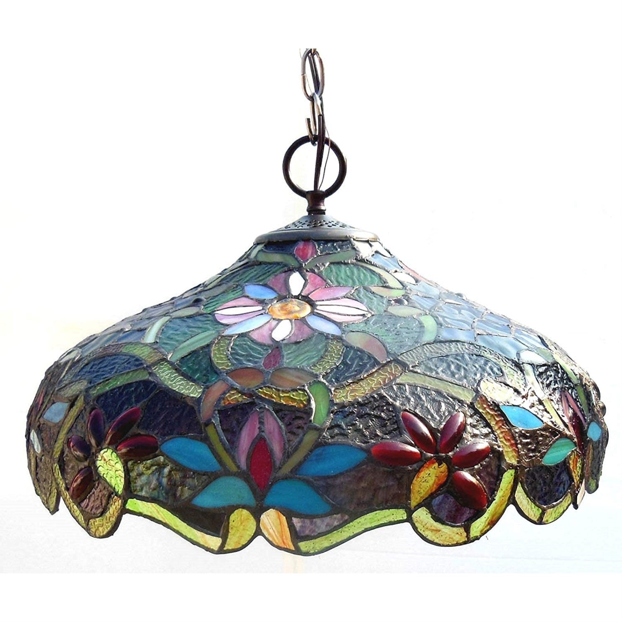 Chloe 'Leslie' Tiffany-Style Victorian 2 Light Ceiling Pendant Fixture 18' Shade