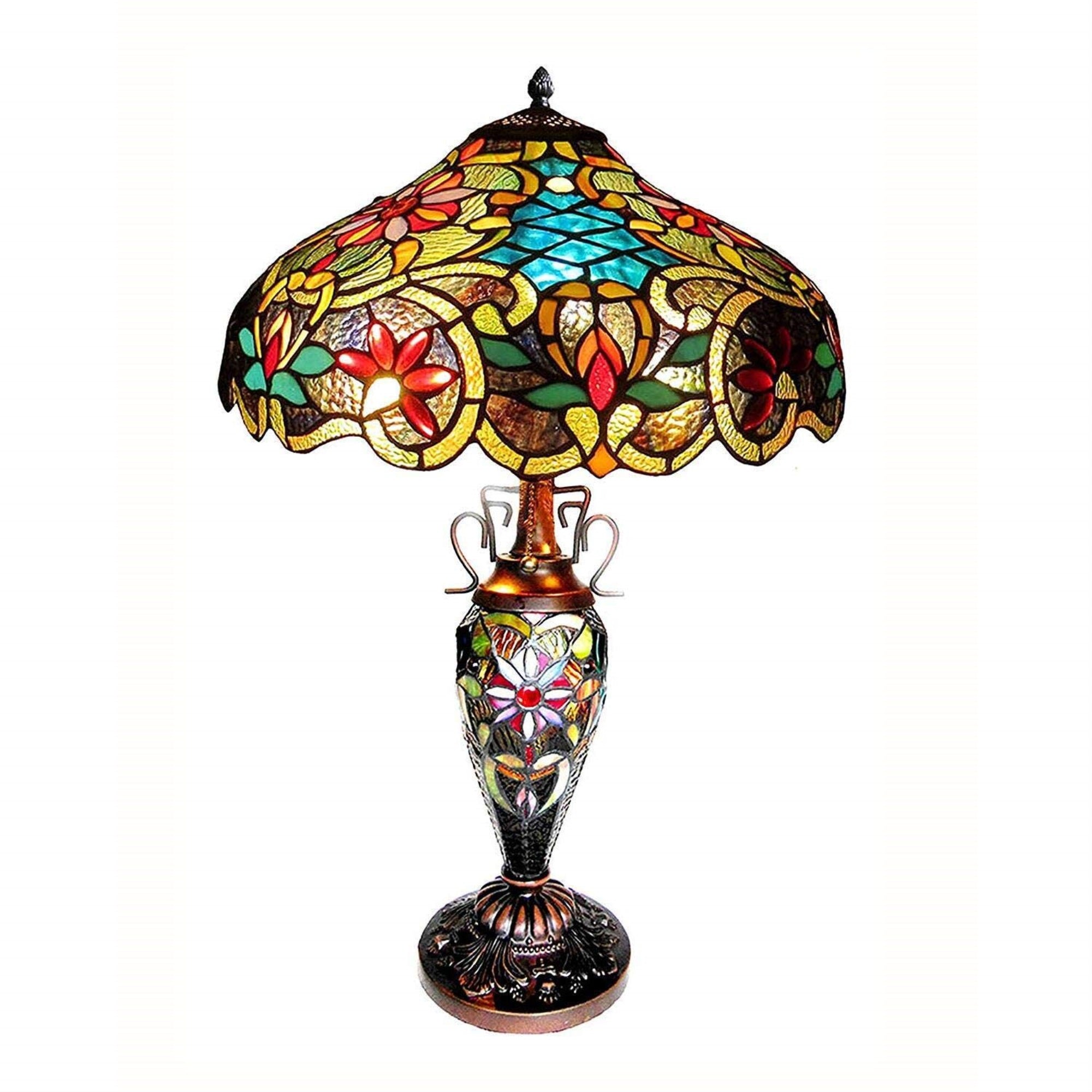 Chloe Lighting Leslie Tiffany-Style Victorian 3 Light Double Lit Table Lamp 18'' Shade