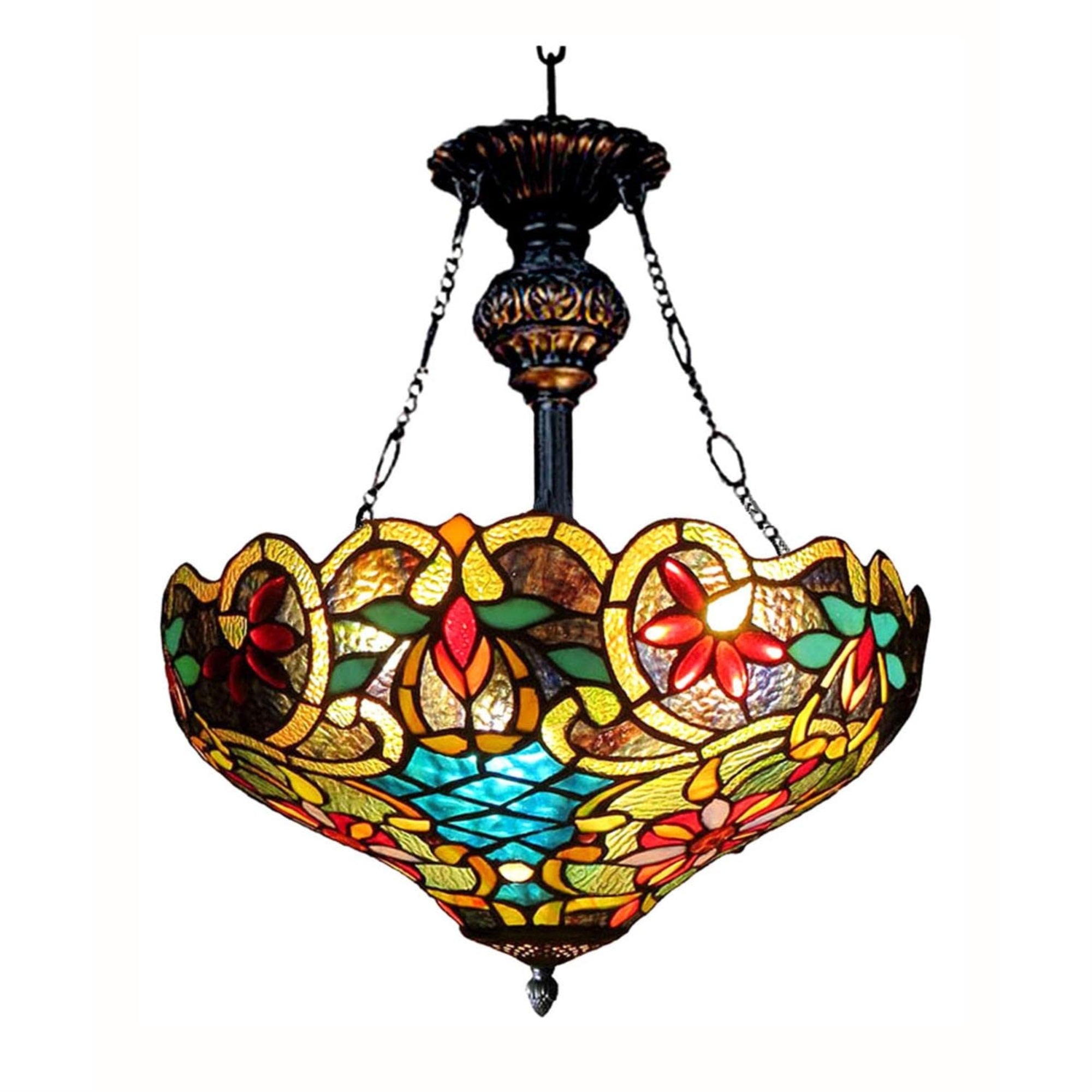 Chloe Lighting Leslie Tiffany Style Victorian Pendant Light, 2 Lights, 28.25 x 18 x 18in, Multicolor, Model CH1A674VB18-UH2