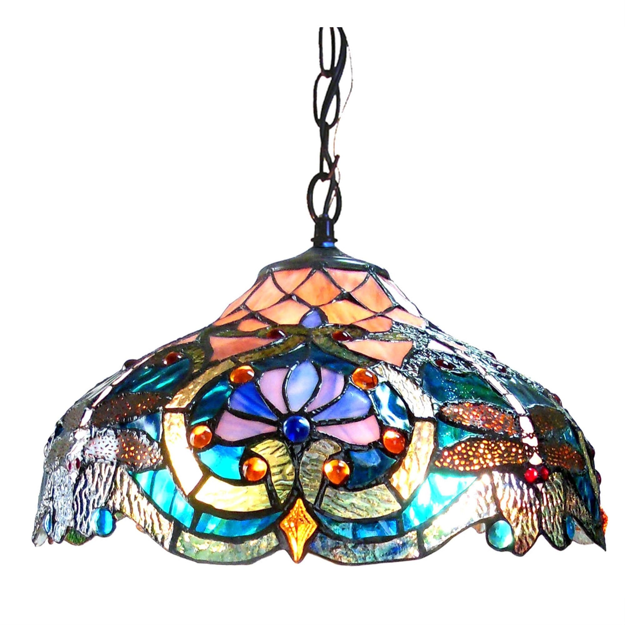 Chloe Ch1B715Bd17-Dh2 17" Shade Lydia Tiffany-Style 2 Light Victorian Ceiling Pendant Fixture