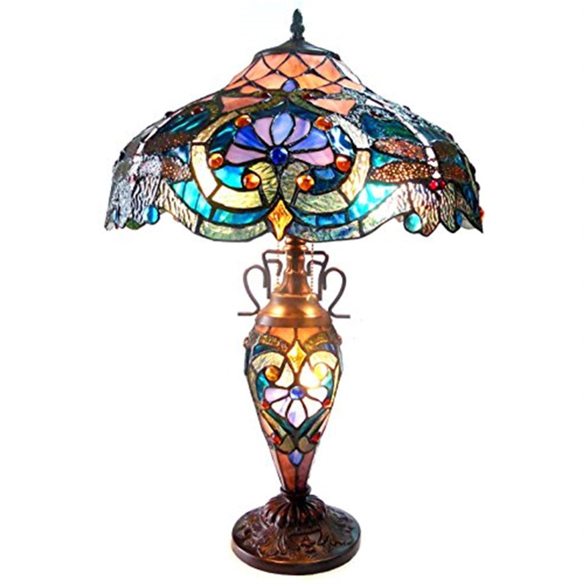 Chloe Lighting Lydia Tiffany-Style 3 Light Victorian Double Lit Table Lamp 17'' Shade