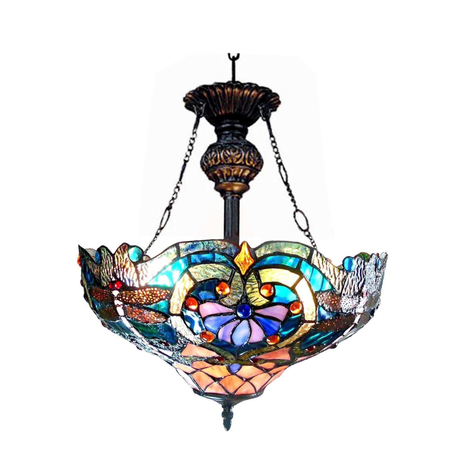 Chloe Lighting Ch1B715Bd17-Uh2 Lydia Tiffany Style Victorian 2-Light Inverted Ceiling Pendant Fixture With Shade, 22 X 17 X 17"