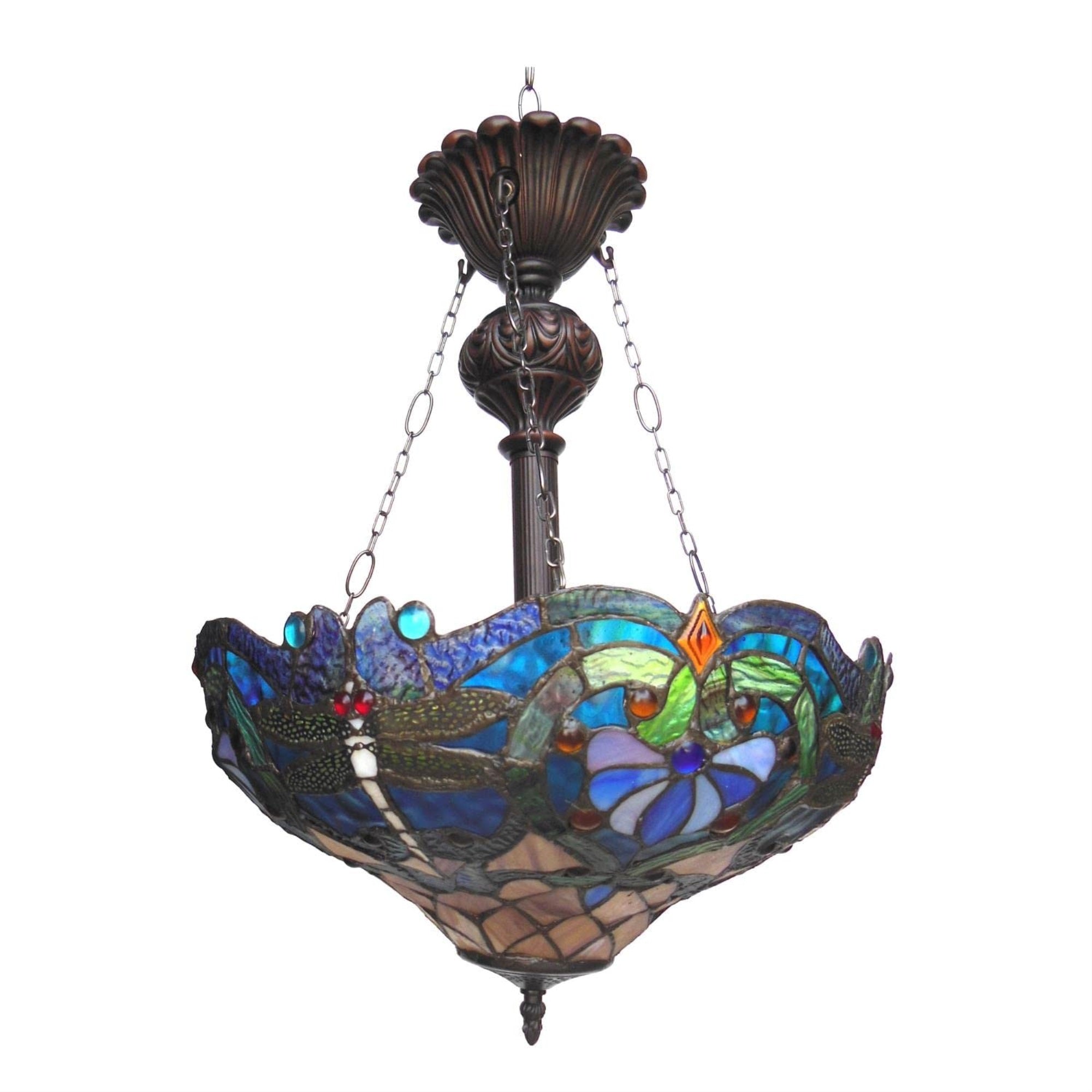 Chloe Lighting Ch1B715Bd17-Uh2 Lydia Tiffany Style Victorian 2-Light Inverted Ceiling Pendant Fixture With Shade, 22 X 17 X 17"