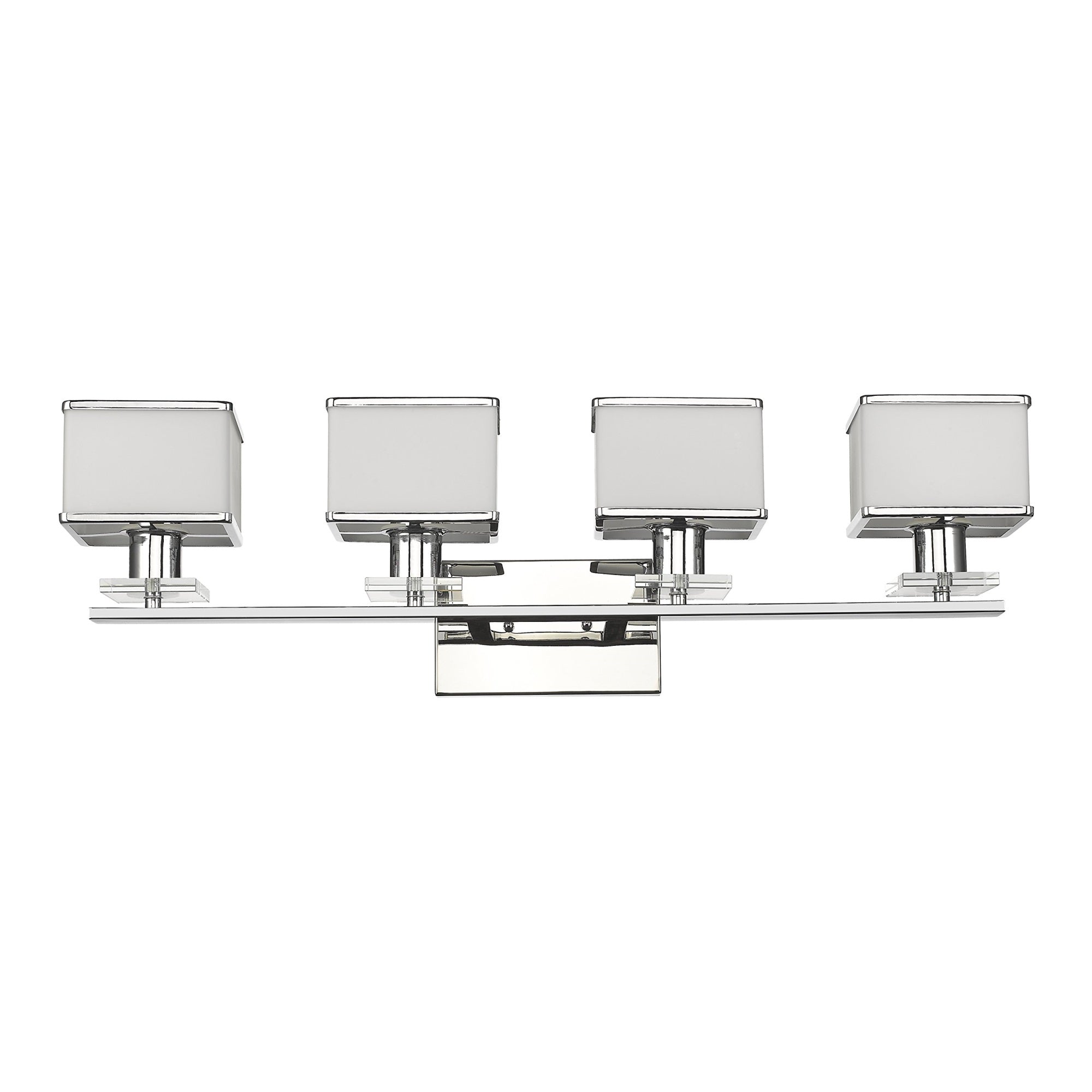 Trilluminate Contemporary 4 Light Chrome Finish White Opal Glass Bath Vanity Wall Fixture 32'' Wide