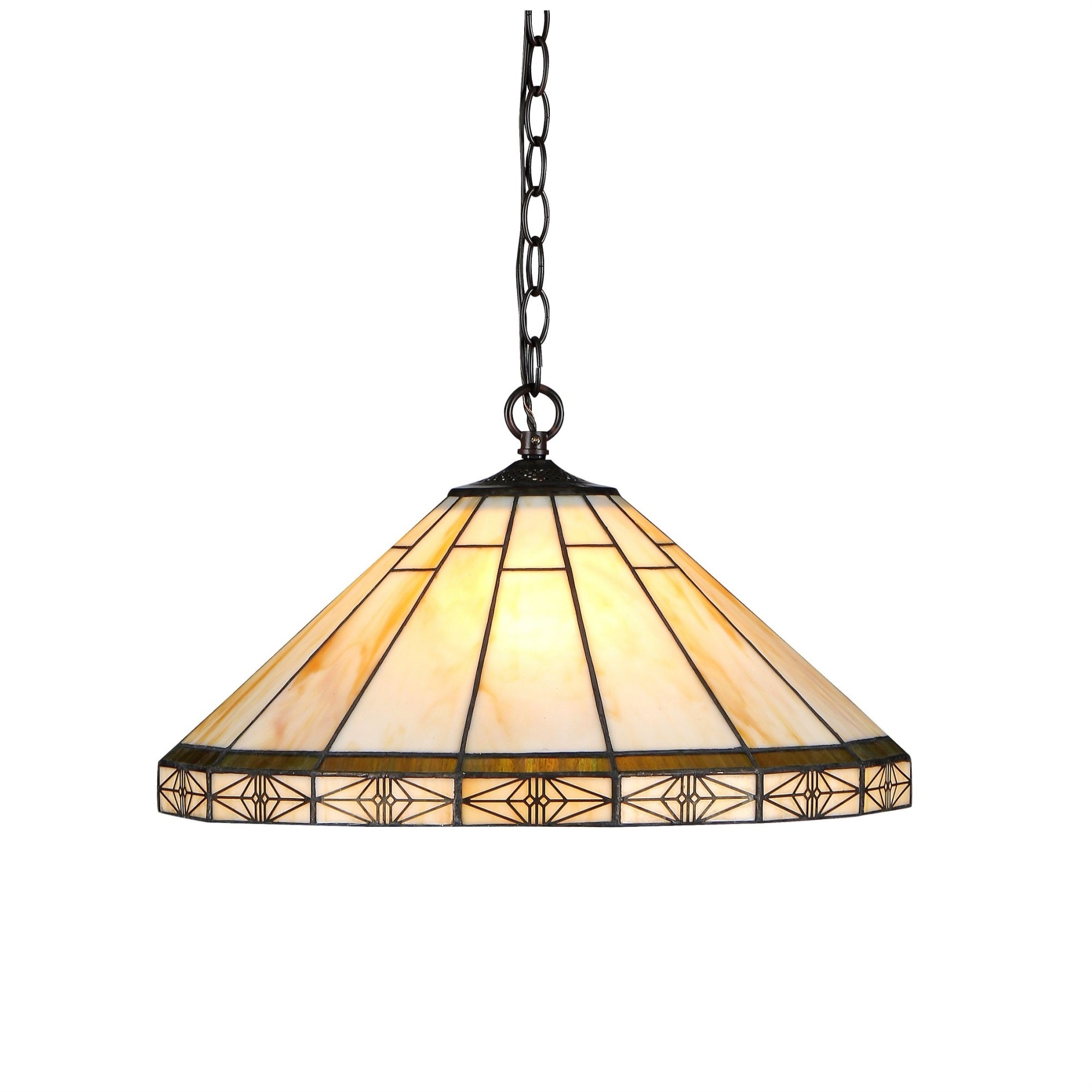 Chloe Lighting Belle Tiffany-Style Mission 2-Light Ceiling Pendant, 8.7x18.1in, Bronze, Model CH31315MI18-DH2, Glass & Metal