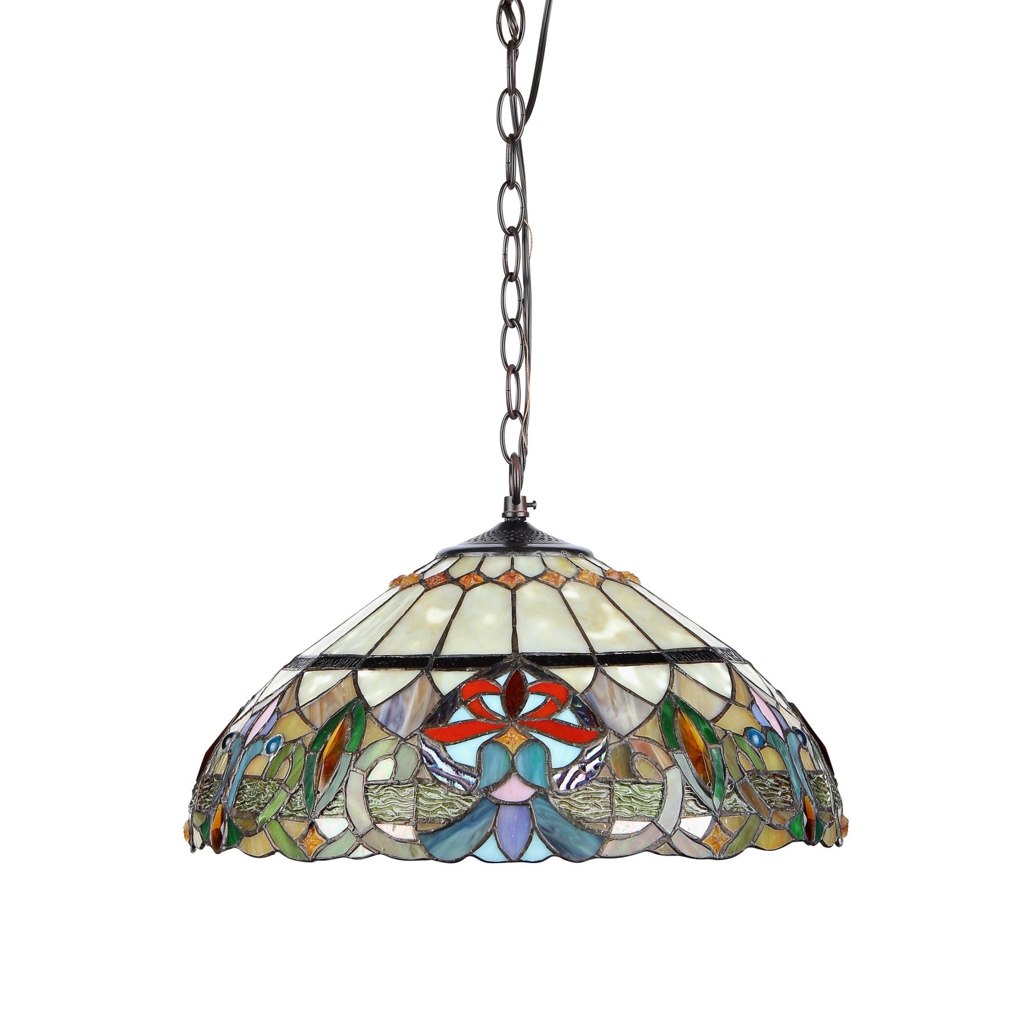 Chloe Lighting Hester Tiffany Style 2-Light Ceiling Pendant Fixture 18-Inch Shade Multi Colored CH33360VR18-DH2