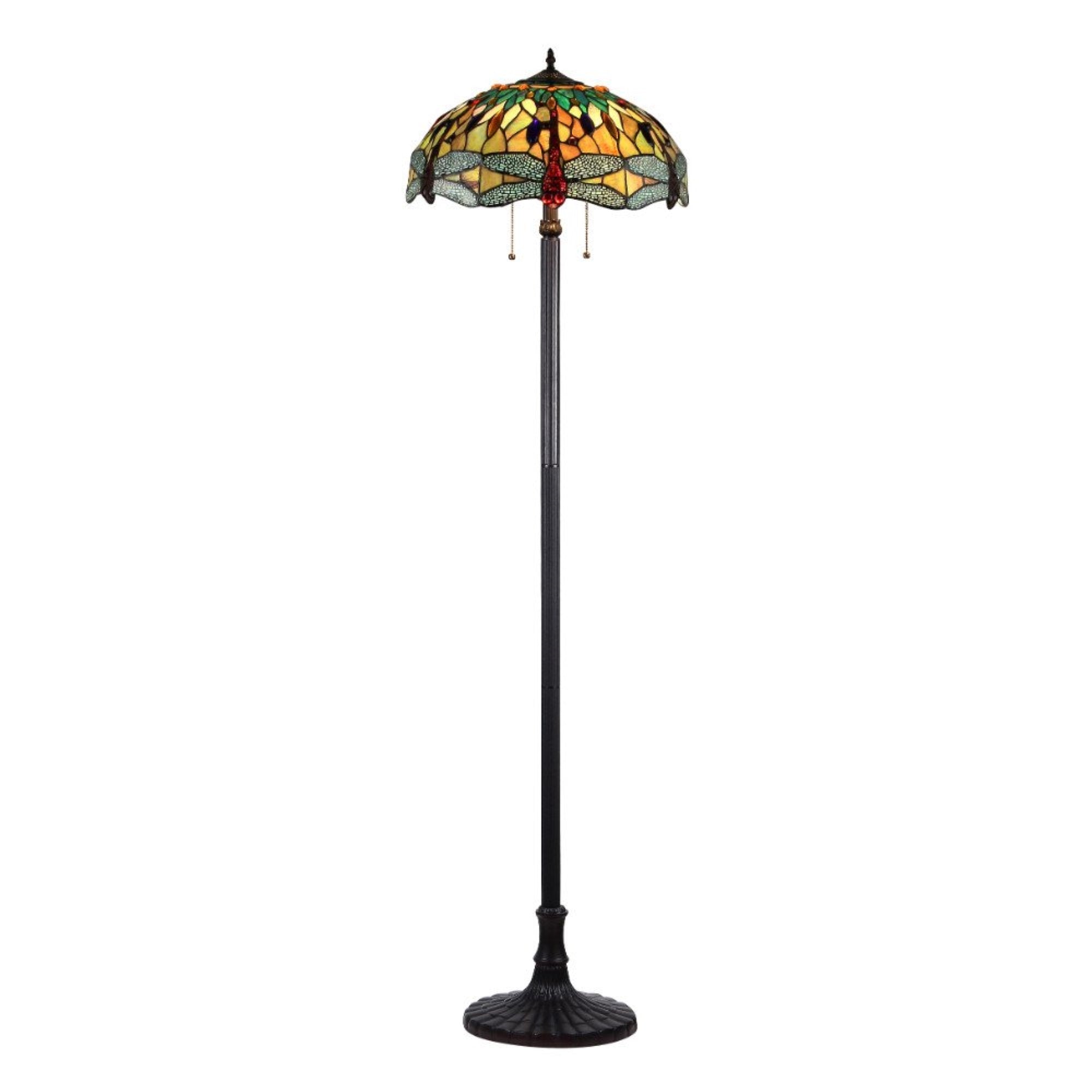 Chloe Lighting Empress Tiffany-Style 2 Light Dragonfly Floor Lamp 18&quot; Shade