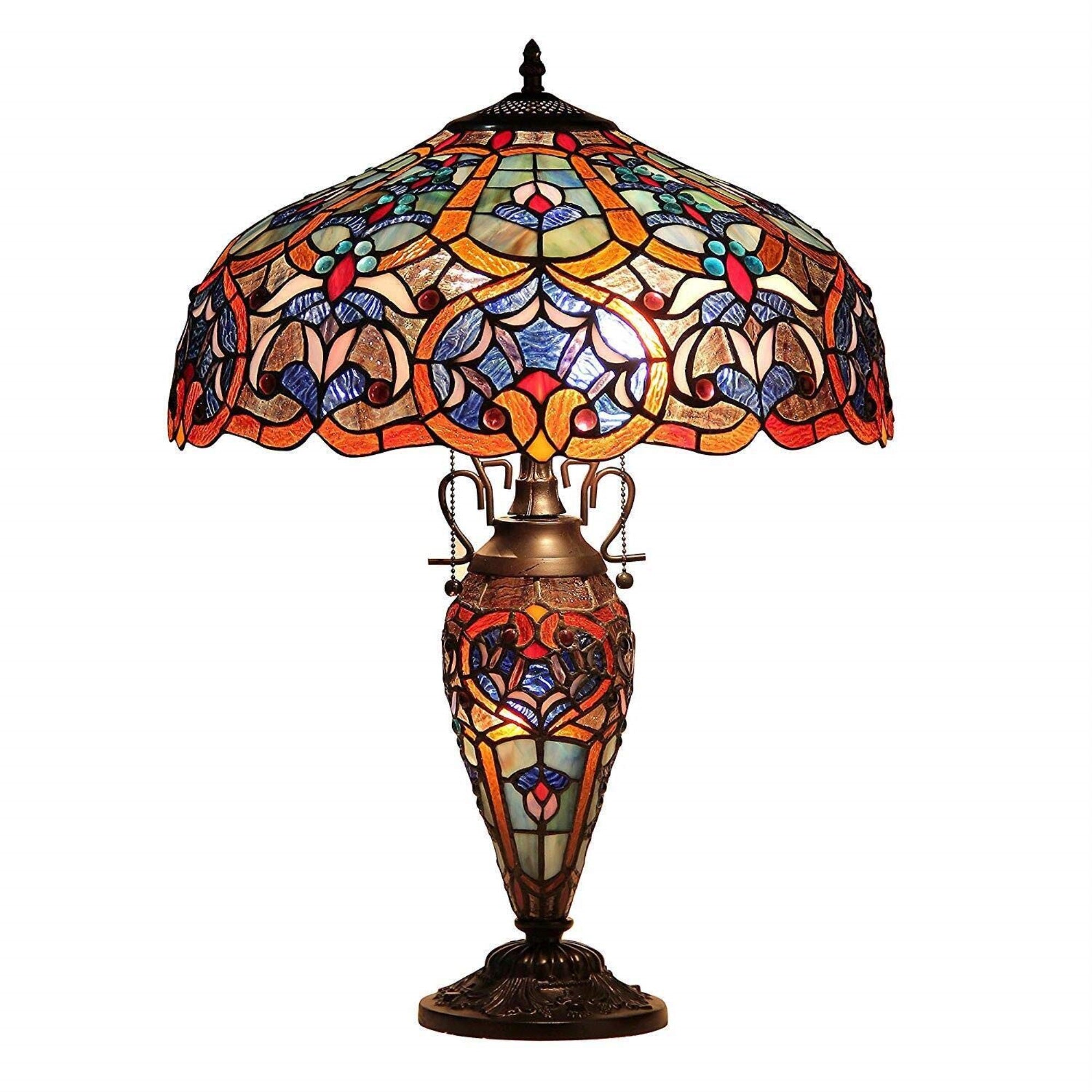 Chloe Lighting Sadie Tiffany-Style 3 Light Victorian Double Lit Table Lamp 18'' Shade