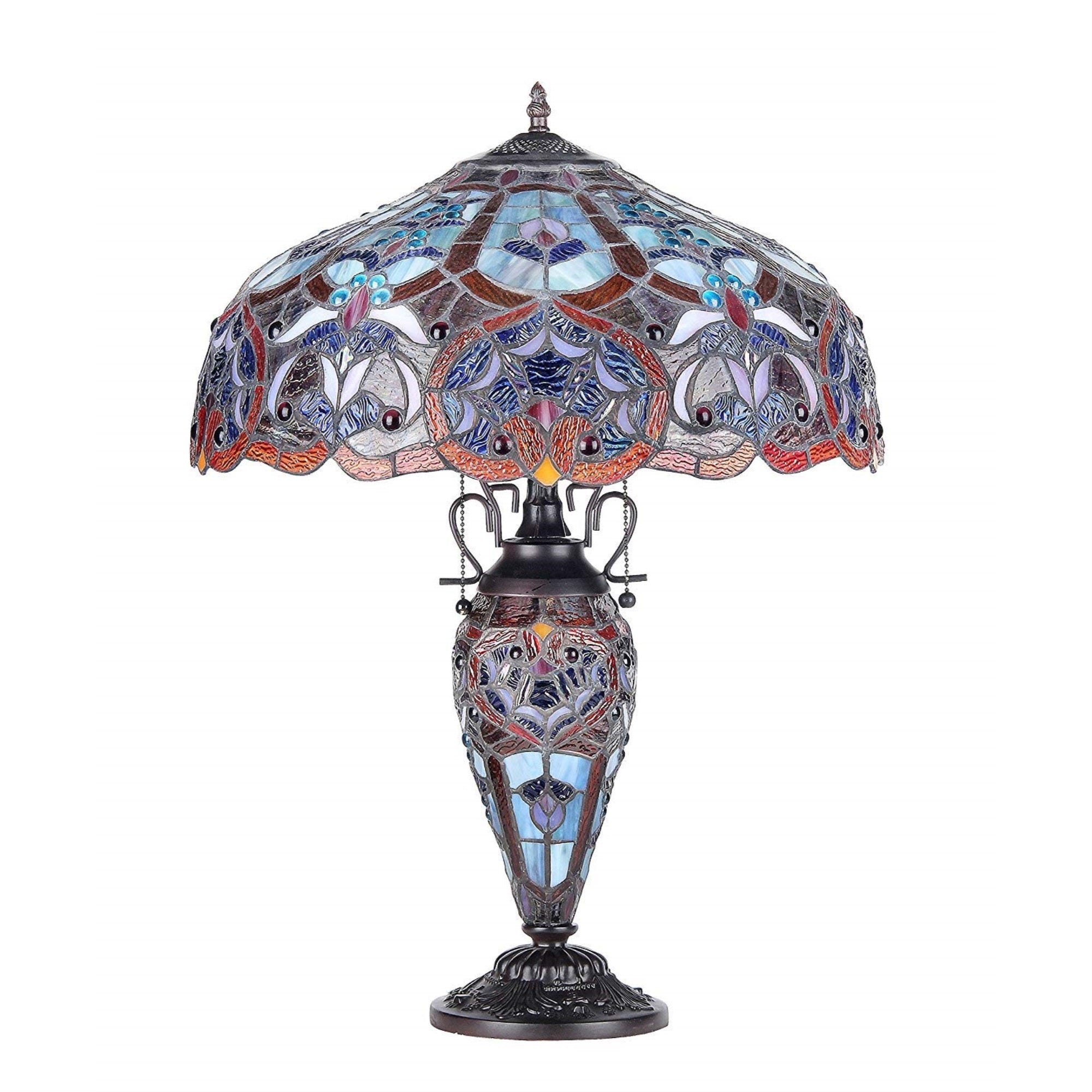 Chloe Lighting Sadie Tiffany-Style 3 Light Victorian Double Lit Table Lamp 18'' Shade