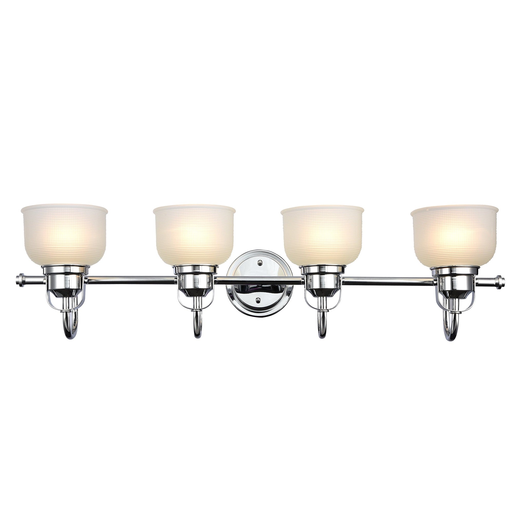 Chloe CH51049CM34-BL4 34'' Wide Industrial-Style 4 Light Chrome Finish Bath Vanity Wall Fixture White Frosted Prismatic Glass, 9
