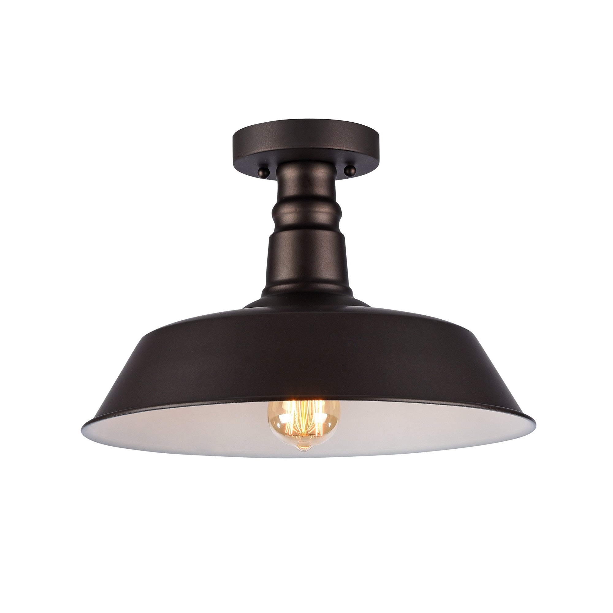 Chloe Lighting Friedrich Industrial-Style 1 Light Rubbed Bronze Semi-Flush Ceiling Fixture 14'' Wide