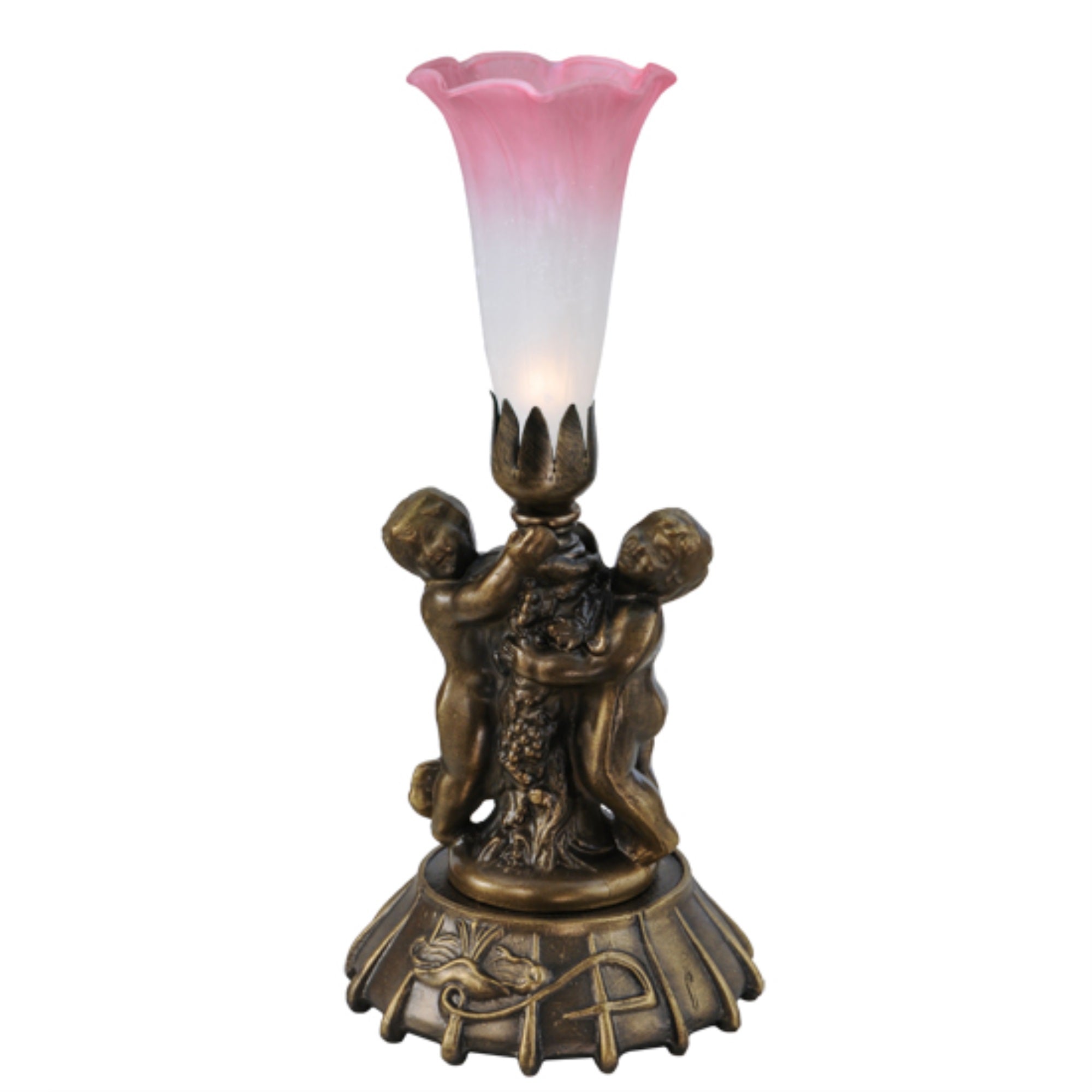 12 inchH Twin Cherub Pond Lily Mini Lamp
