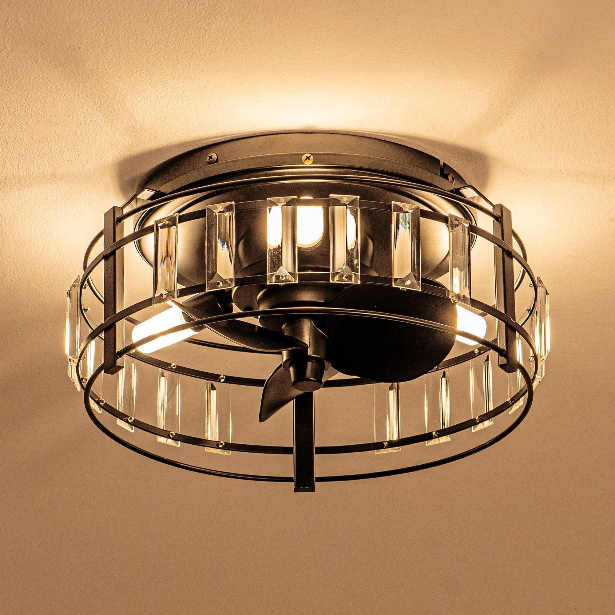 13" Modern DC Motor Flush Mount Reversible Crystal Ceiling Fan with Lighting and Remote Control