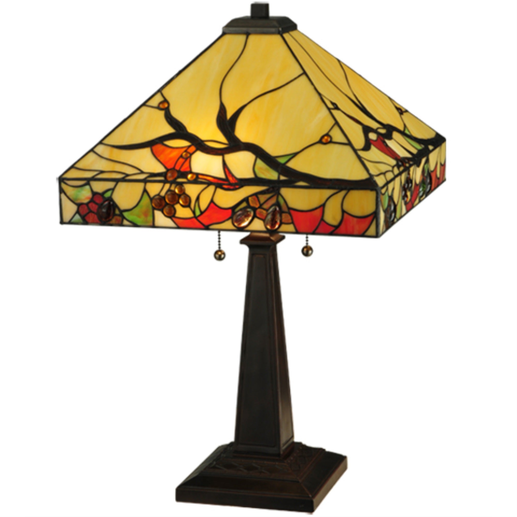 Meyda Tiffany 25in Woodland Berries Table Lamp, Mahogany Bronze, Glass, Model 131507