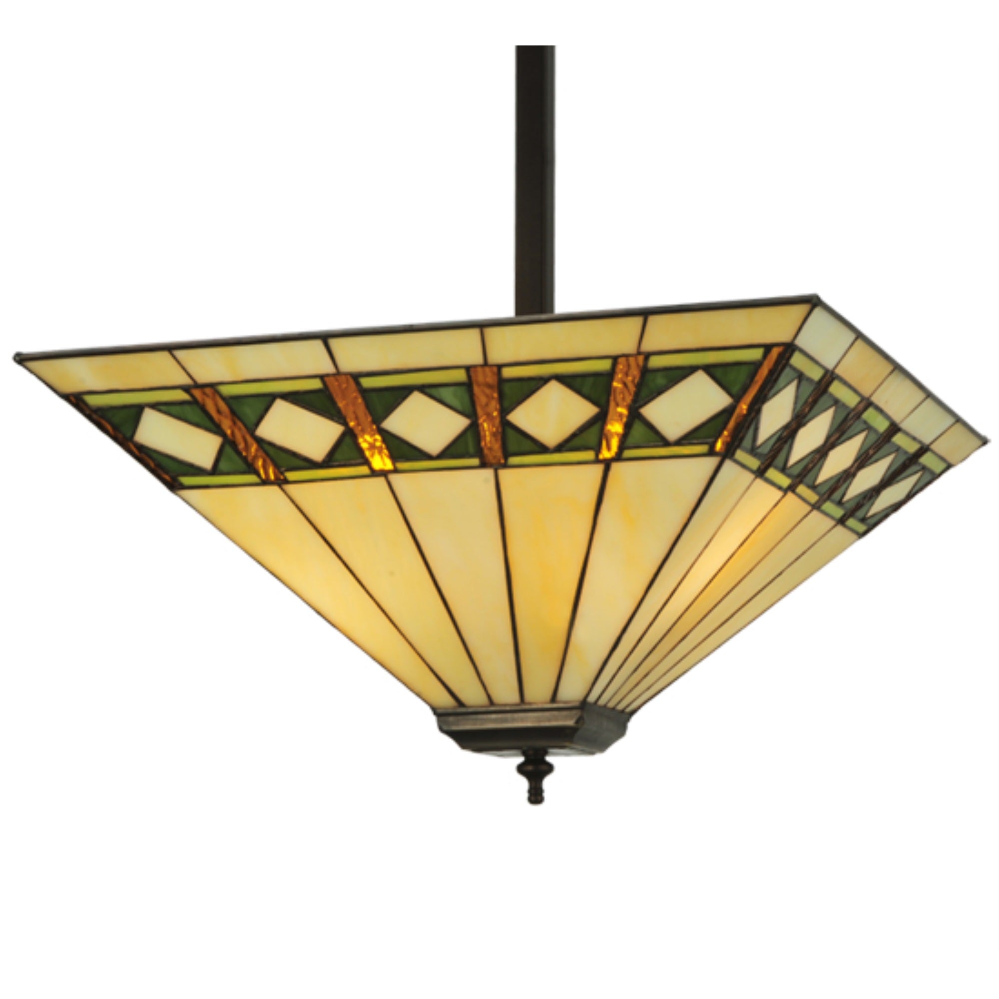Meyda Tiffany Diamond Band Mission Ceiling Fixture, Glass, 17 sq. in, Beige Green Avocado, Model 133342