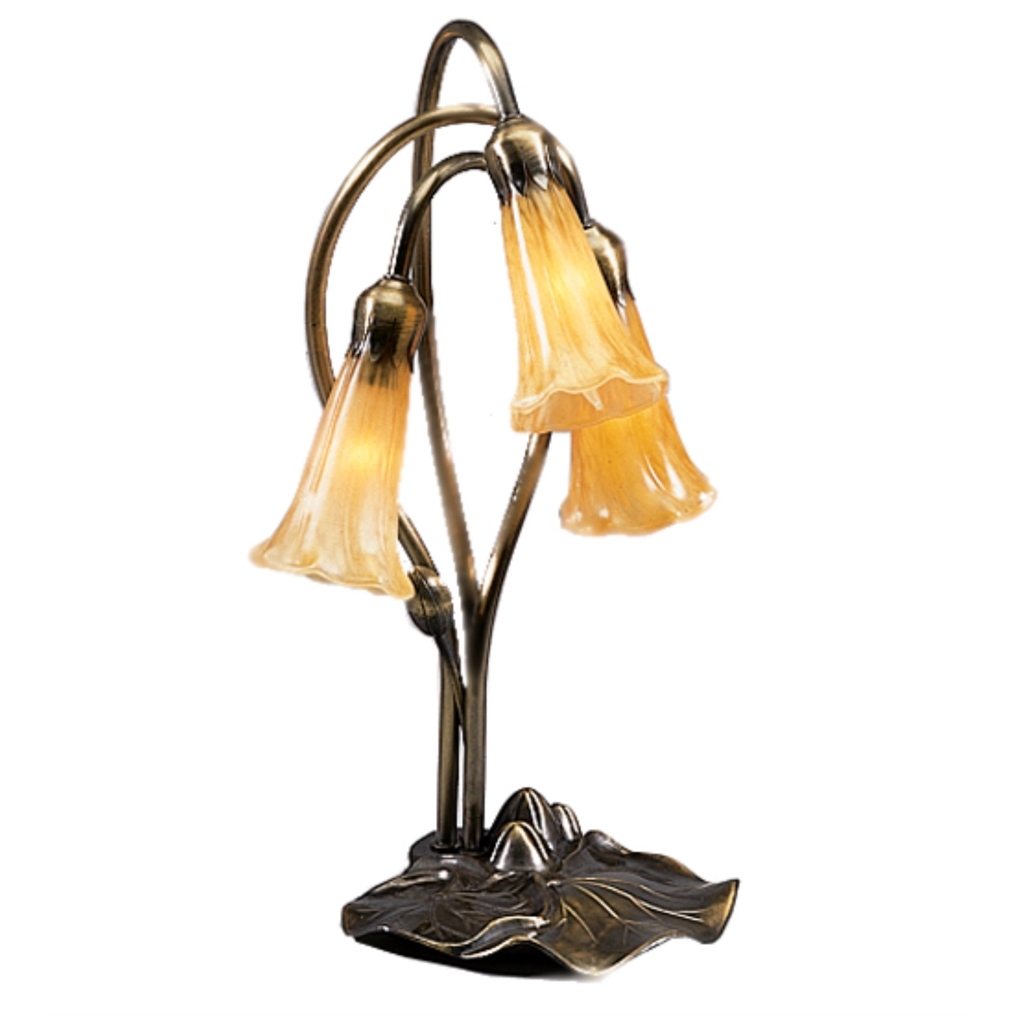 Meyda 3 Light Accent Lamp, 16inH, Amber Pond Lily Design, Wood Material, Model 29831668