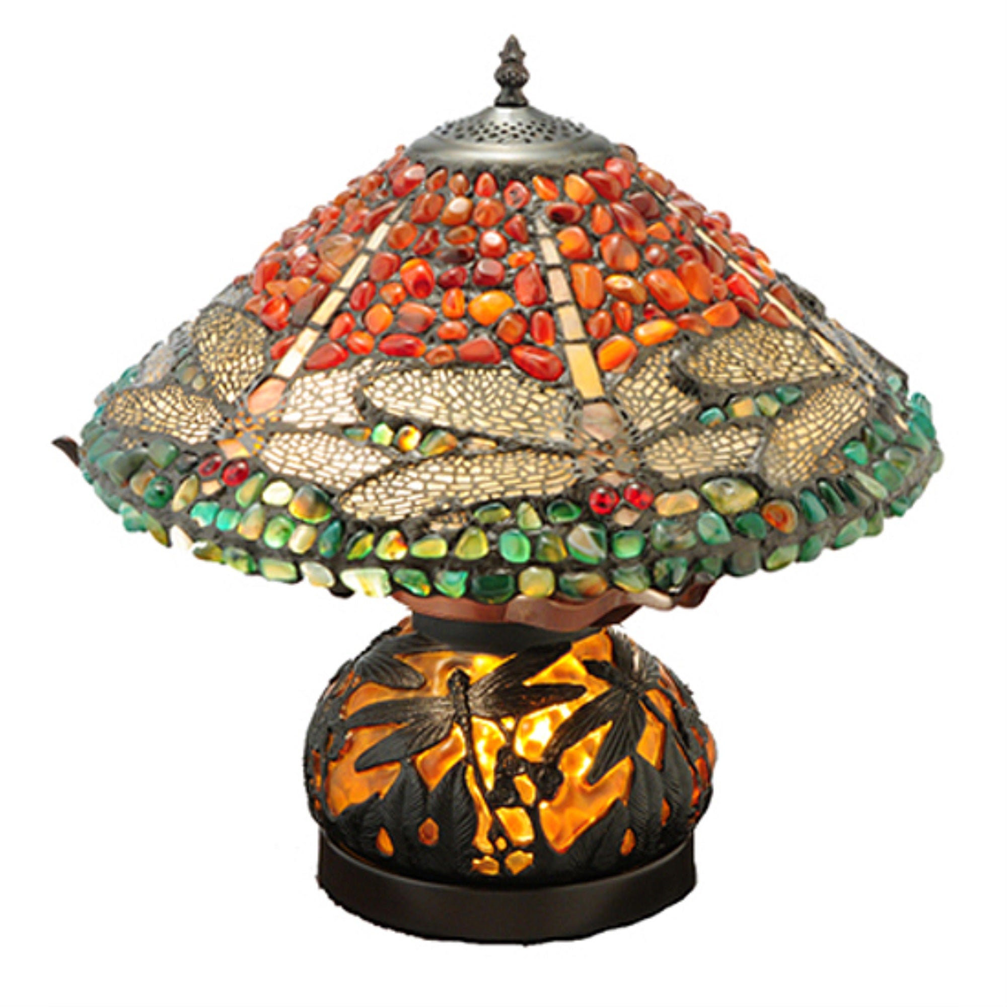 16.5 inchH Dragonfly Polished Agata W/Lighted Base Table Lamp