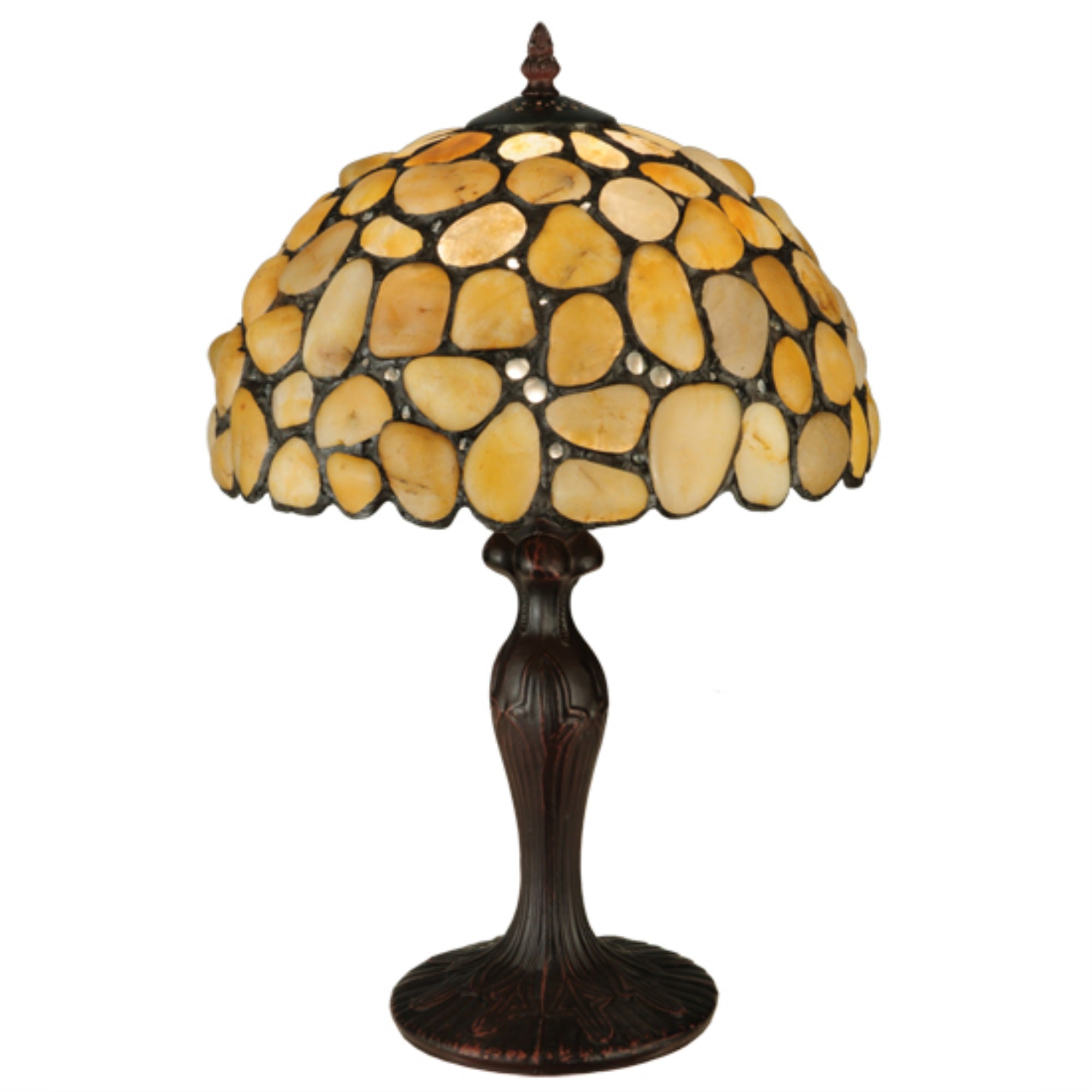 Meyda Tiffany 19.5in Agata Yellow Table Lamp, Mahogany Bronze, Glass and Metal