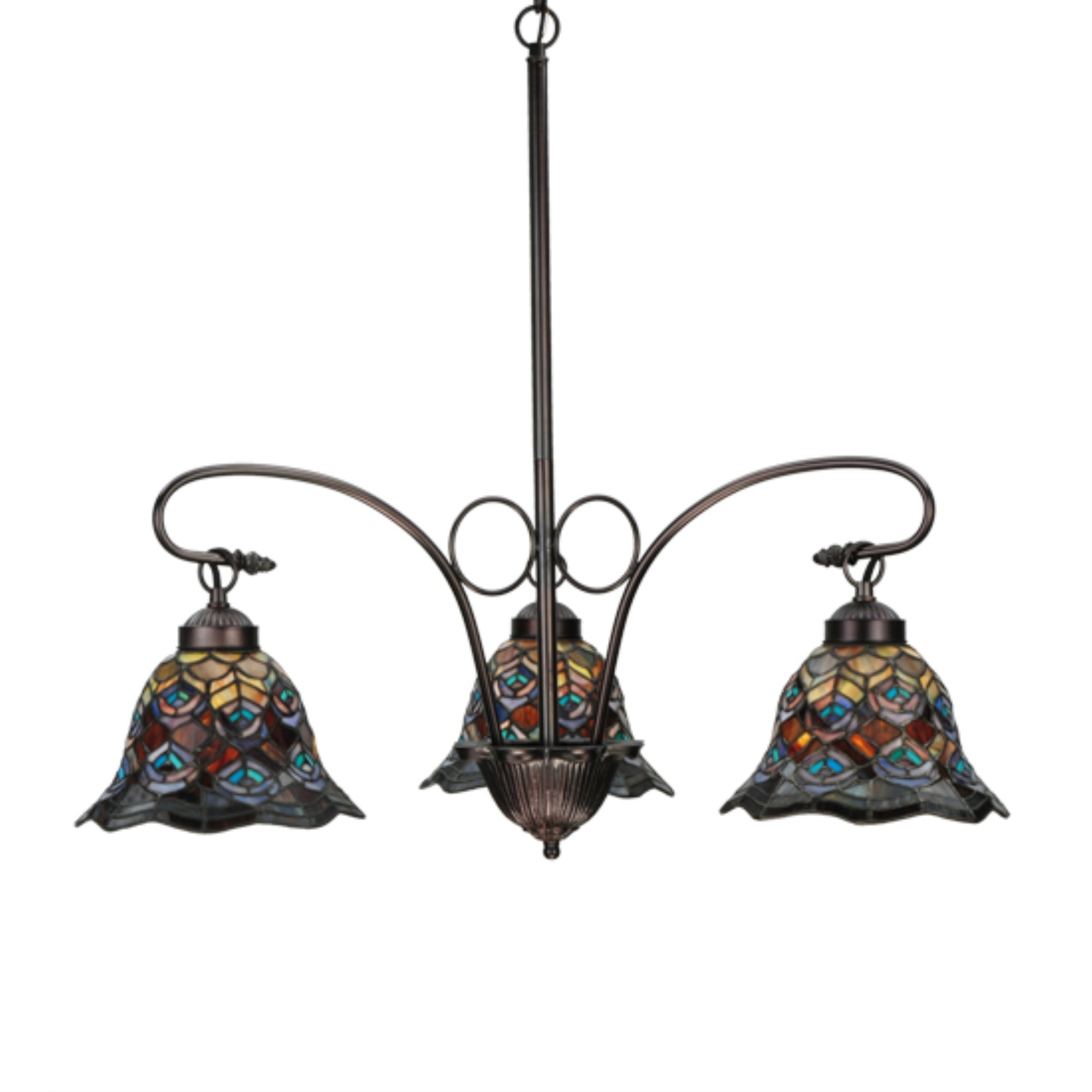 30 inchW Tiffany Peacock Feather 3 LT Chandelier