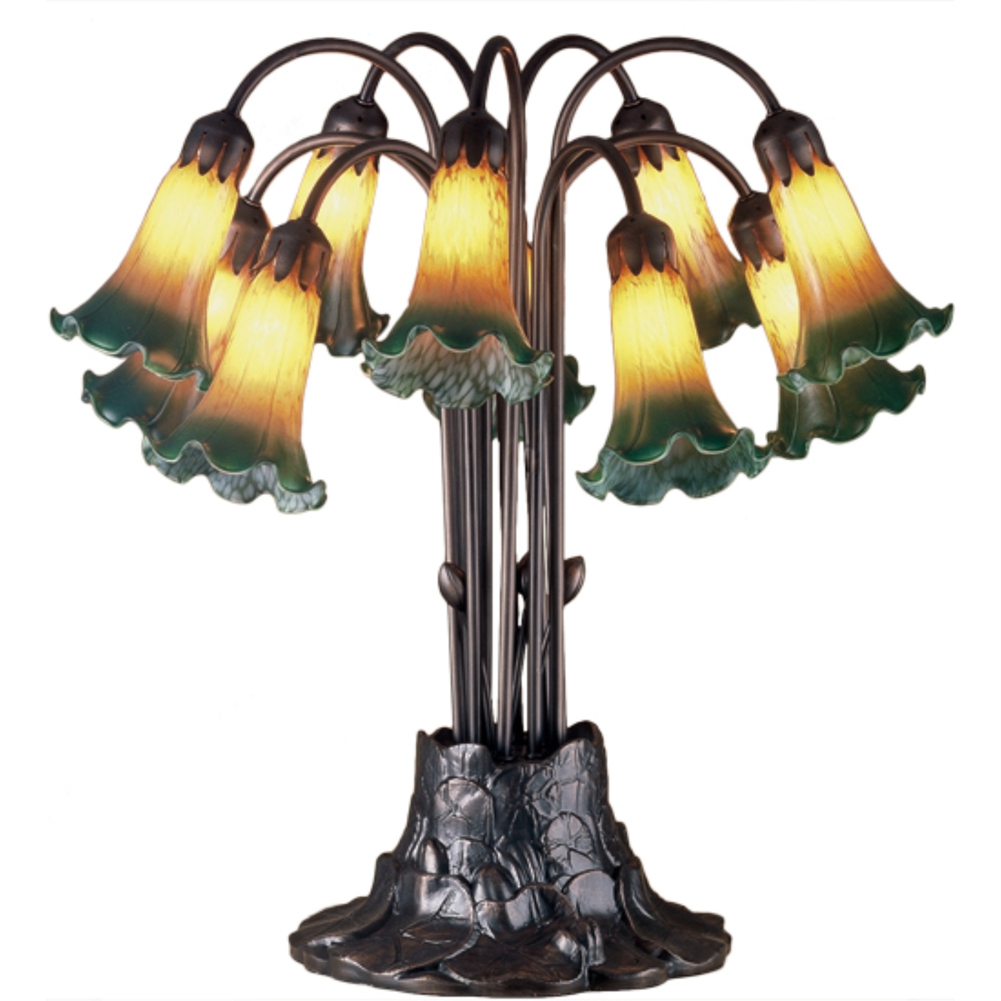 22 inchH Amber/Green Pond Lily 10 LT Table Lamp