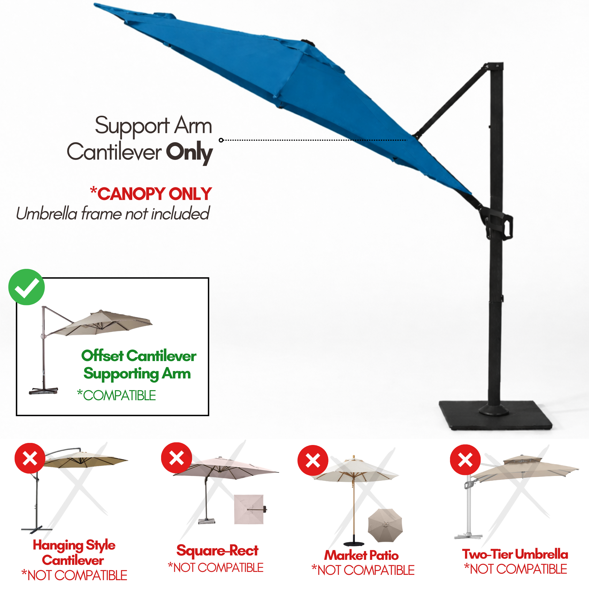 10ft Cantilever Supported Bar Umbrella 8 Rib Replacement Canopy Capri Blue Olefin