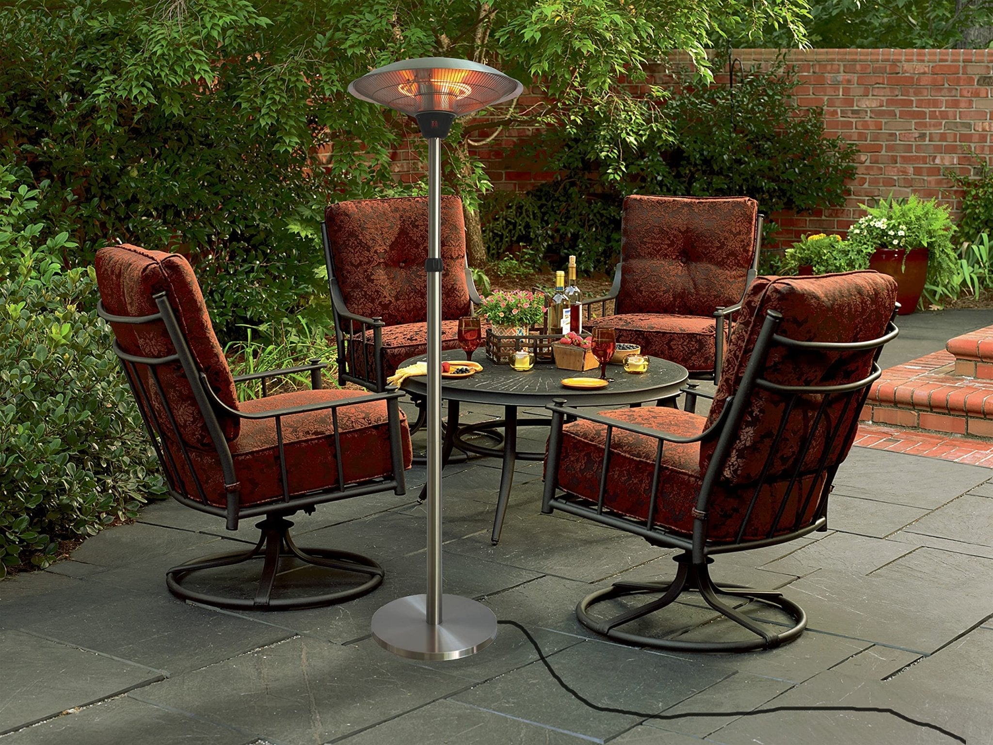 1500w Electric Patio Heater for Outdoor Stainless Steel Free Standing Infrared Space Heater with Adjustable Height and Dust Bag, Tip-over Protection