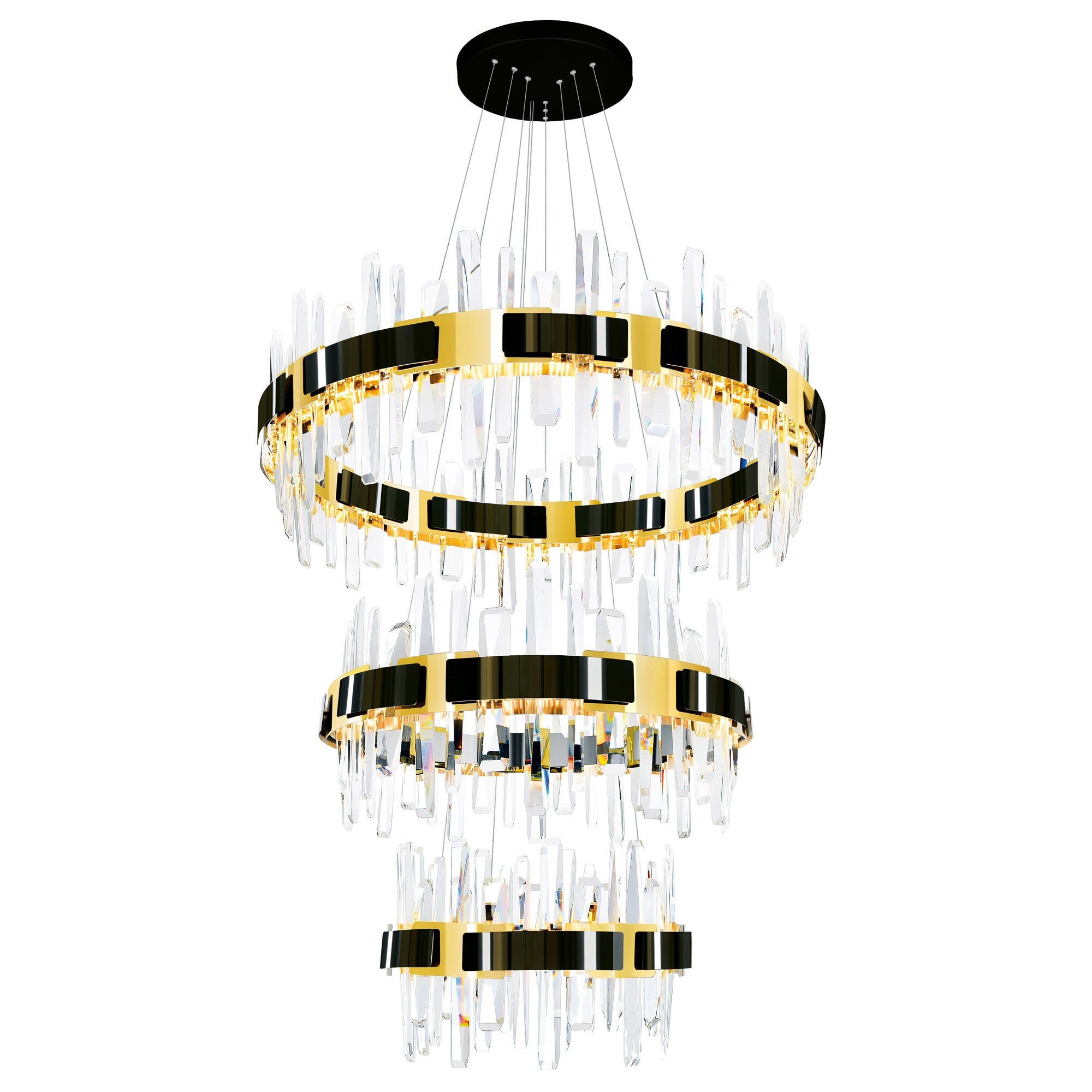 CWI Lighting Aya Chandelier, LED Integrated, Pearl Black Metal, Model 1592P32-3-612, Gold Finish