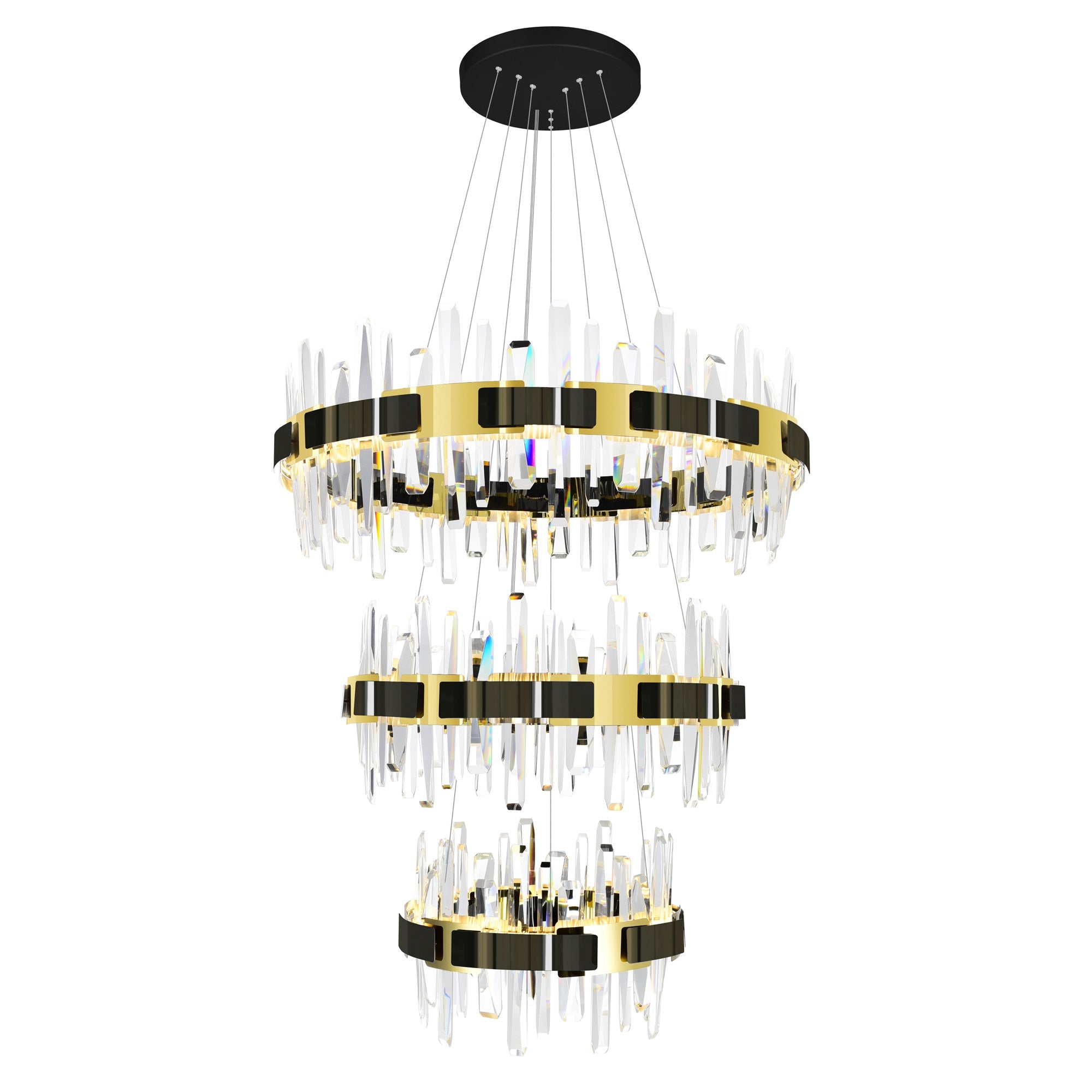 CWI Lighting Aya Chandelier, LED Integrated, Pearl Black Metal, Model 1592P32-3-612, Gold Finish