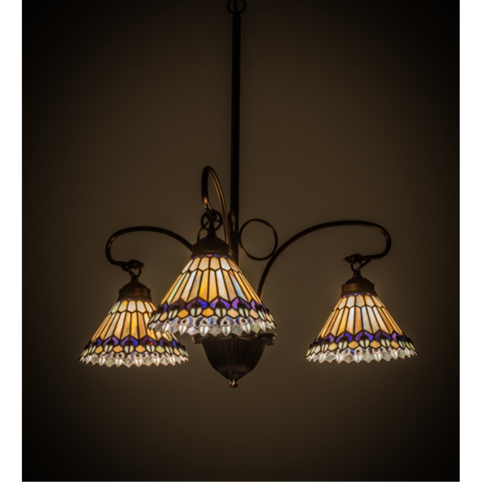Meyda Tiffany 3-Light Chandelier, Glass with Bronze and Jade Accents, 24in Width, Model 10