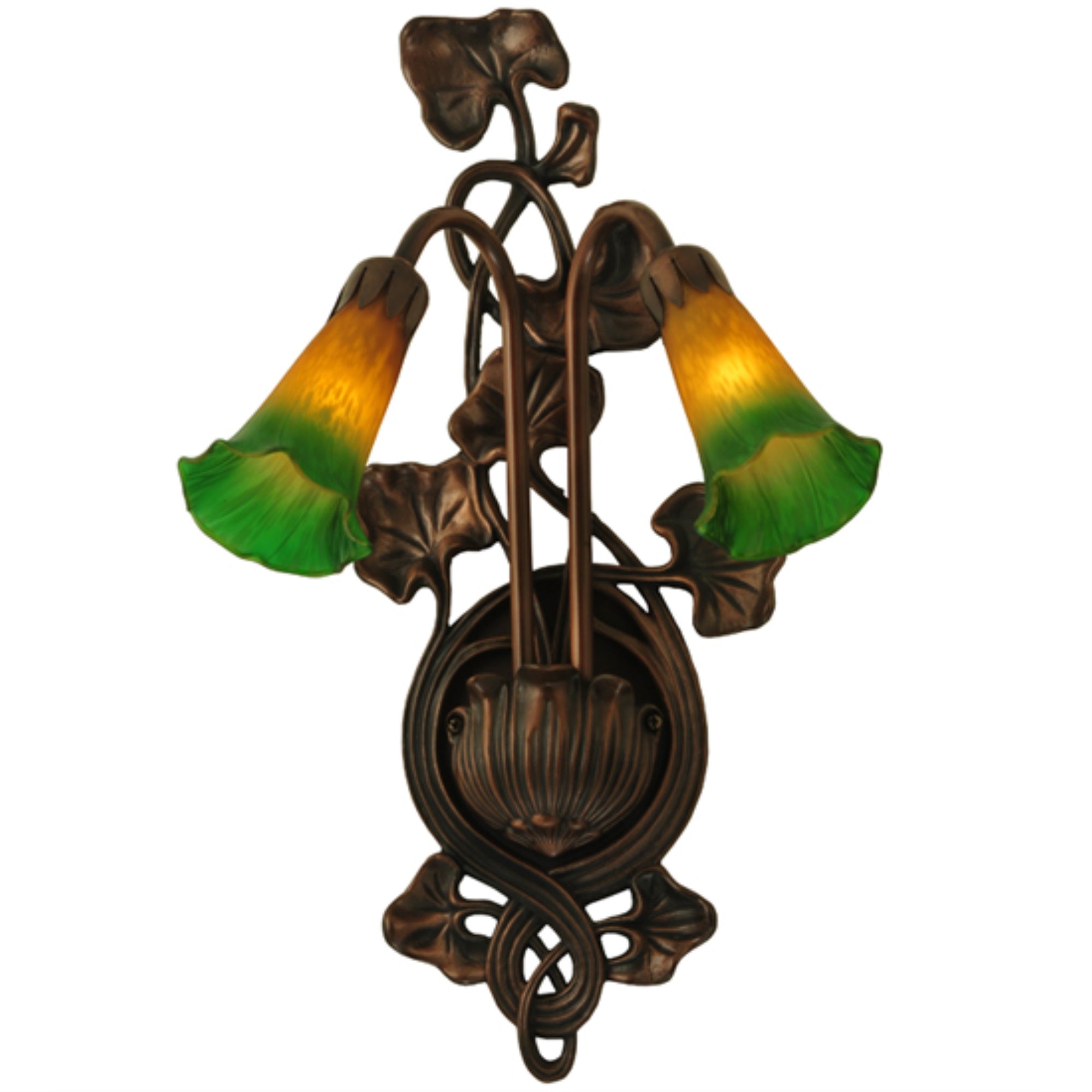 11 inchW Amber/Green Pond Lily 2 LT Wall Sconce