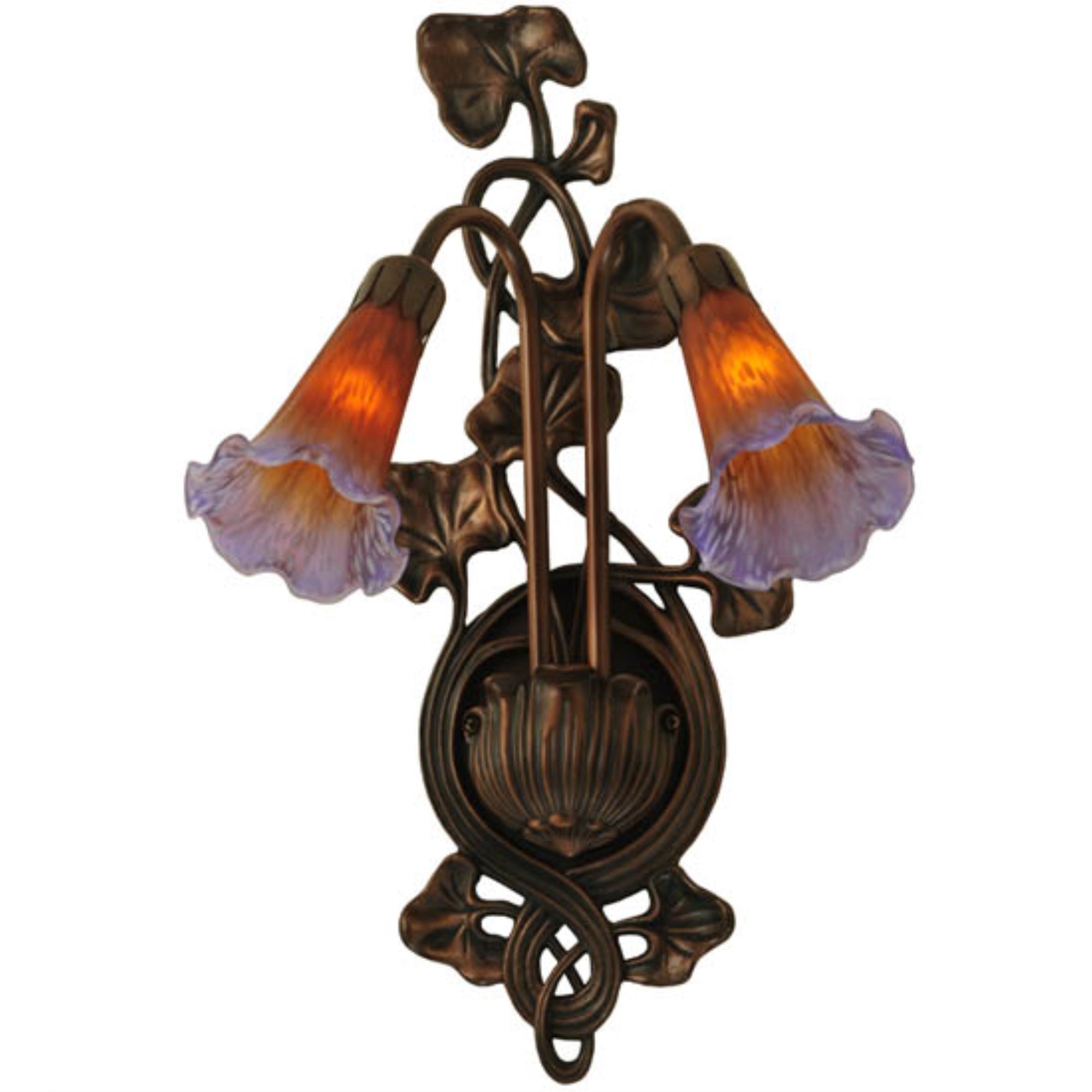 11 inchW Amber/Purple Pond Lily 2 LT Wall Sconce