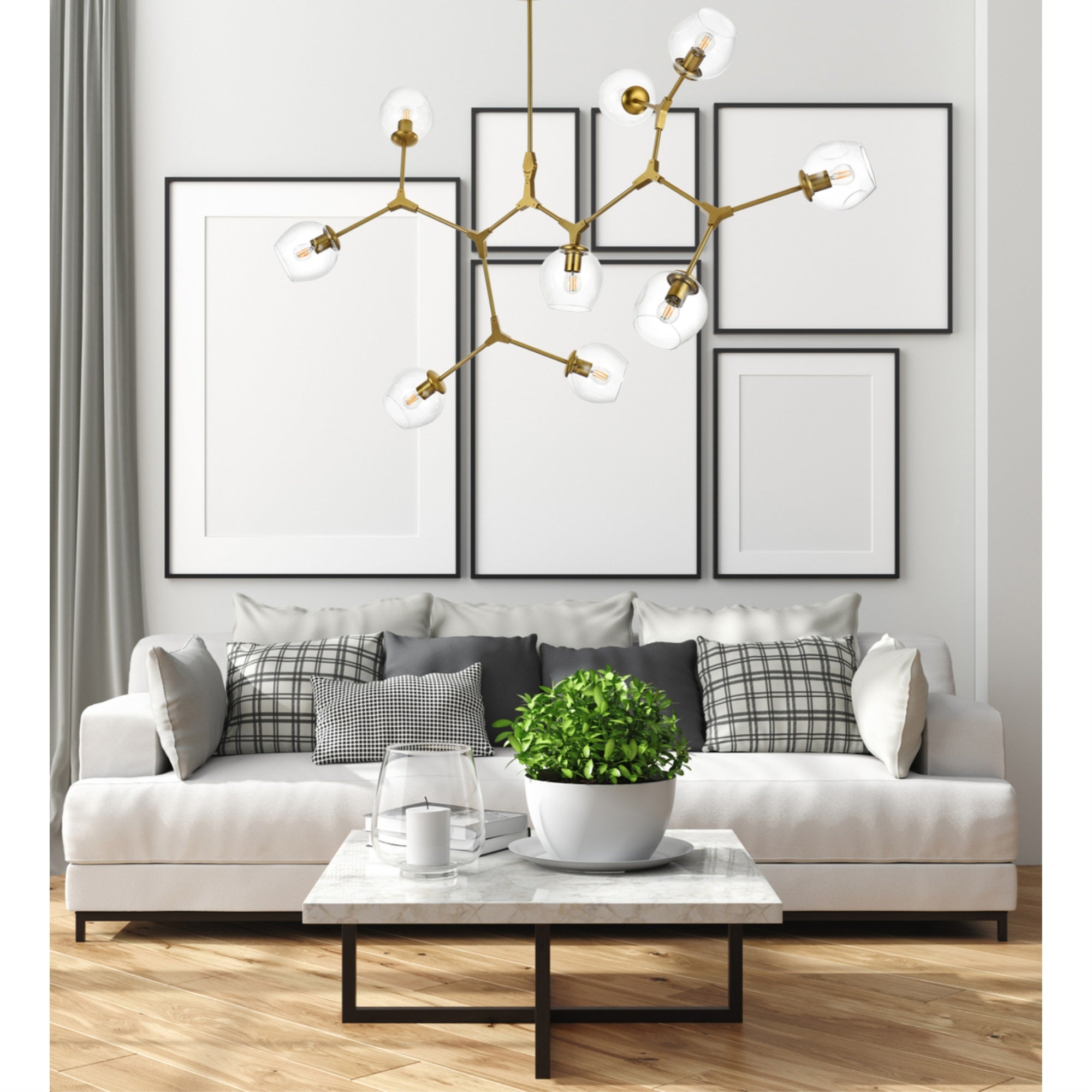 Elegant Lighting 60in Cavoli 9-Light Chandelier, Metal & Glass, Brass/Clear Finish