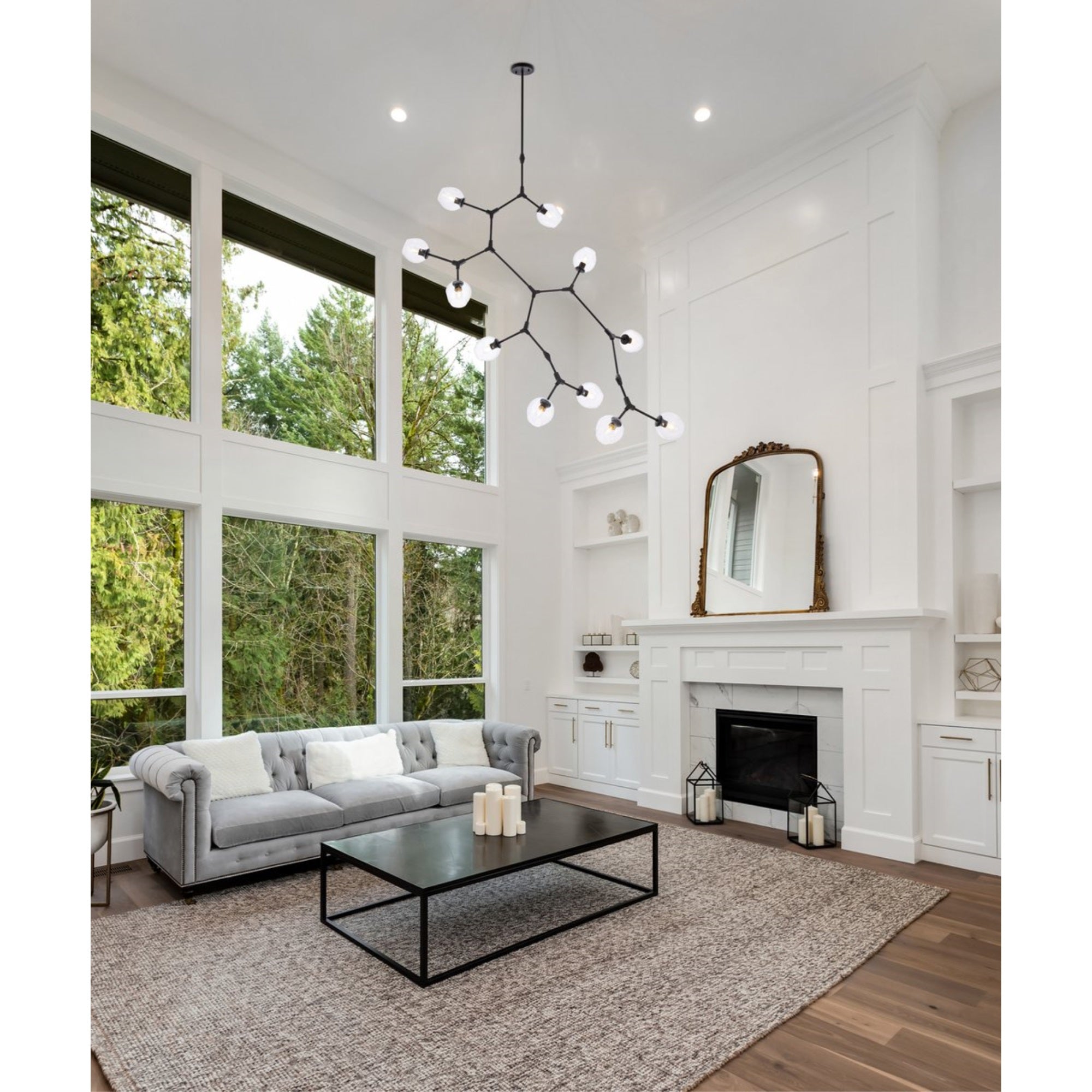 Elegant Lighting Black Chandelier 11 Lights Metal Modern 73.6inD x 69.6inH Model 1712G73BK