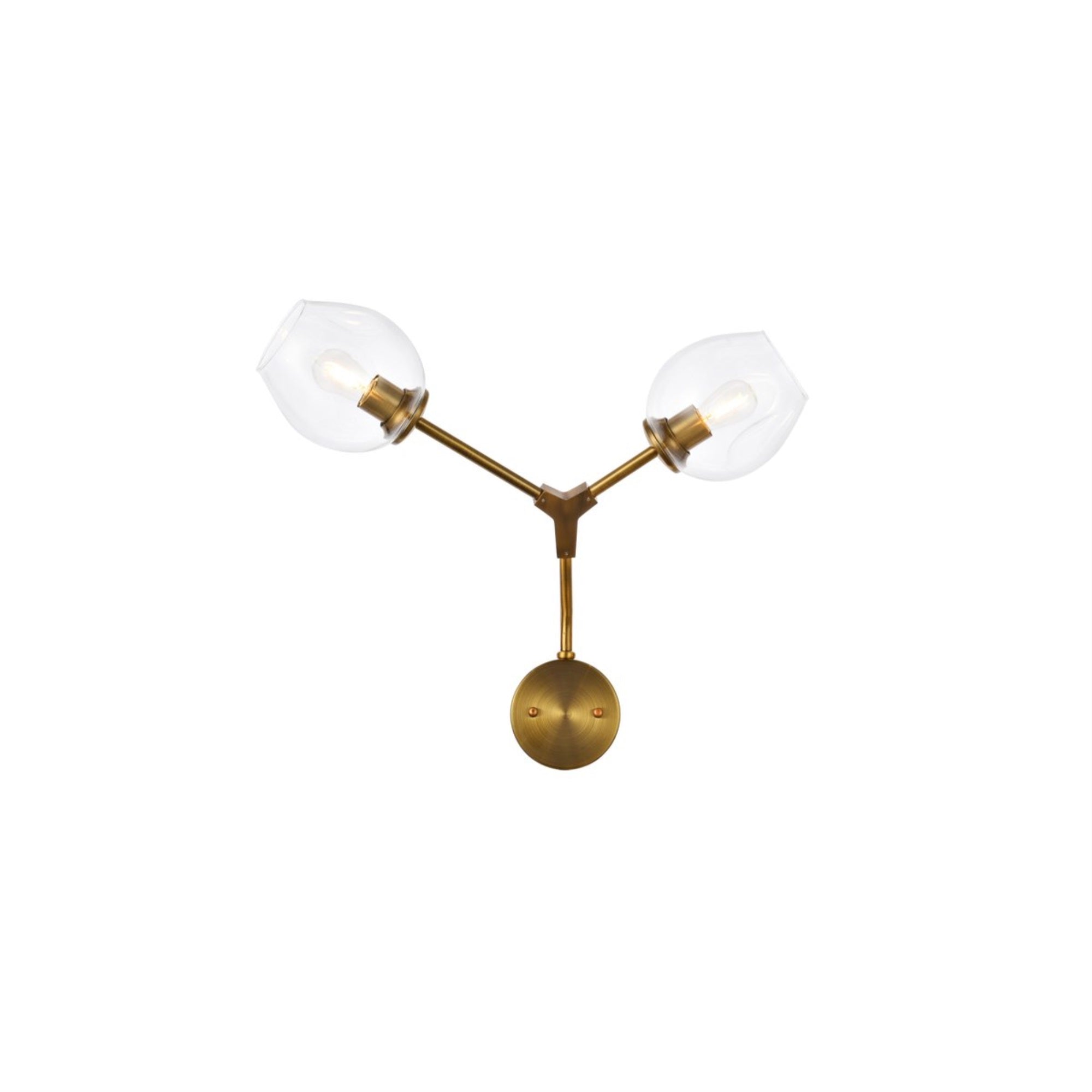 Elegant Lighting Cavoli Brass Wall Sconce, 2 Lights, Clear Finish