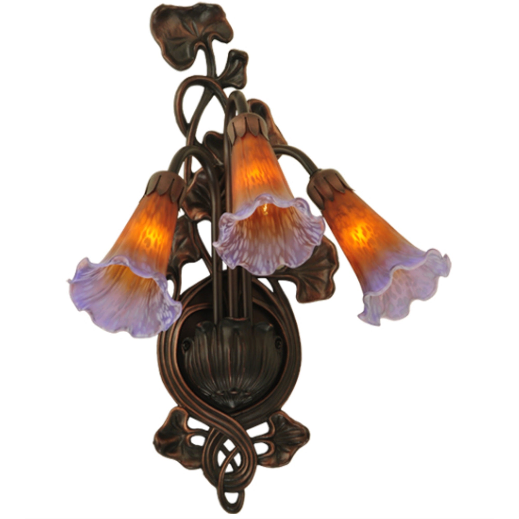 10.5 inchW Amber/Purple Pond Lily 3 LT Wall Sconce