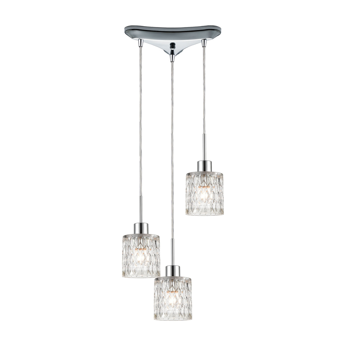 Ezra 3-Light Pendant in Polished Chrome with Textured Clear Crystal