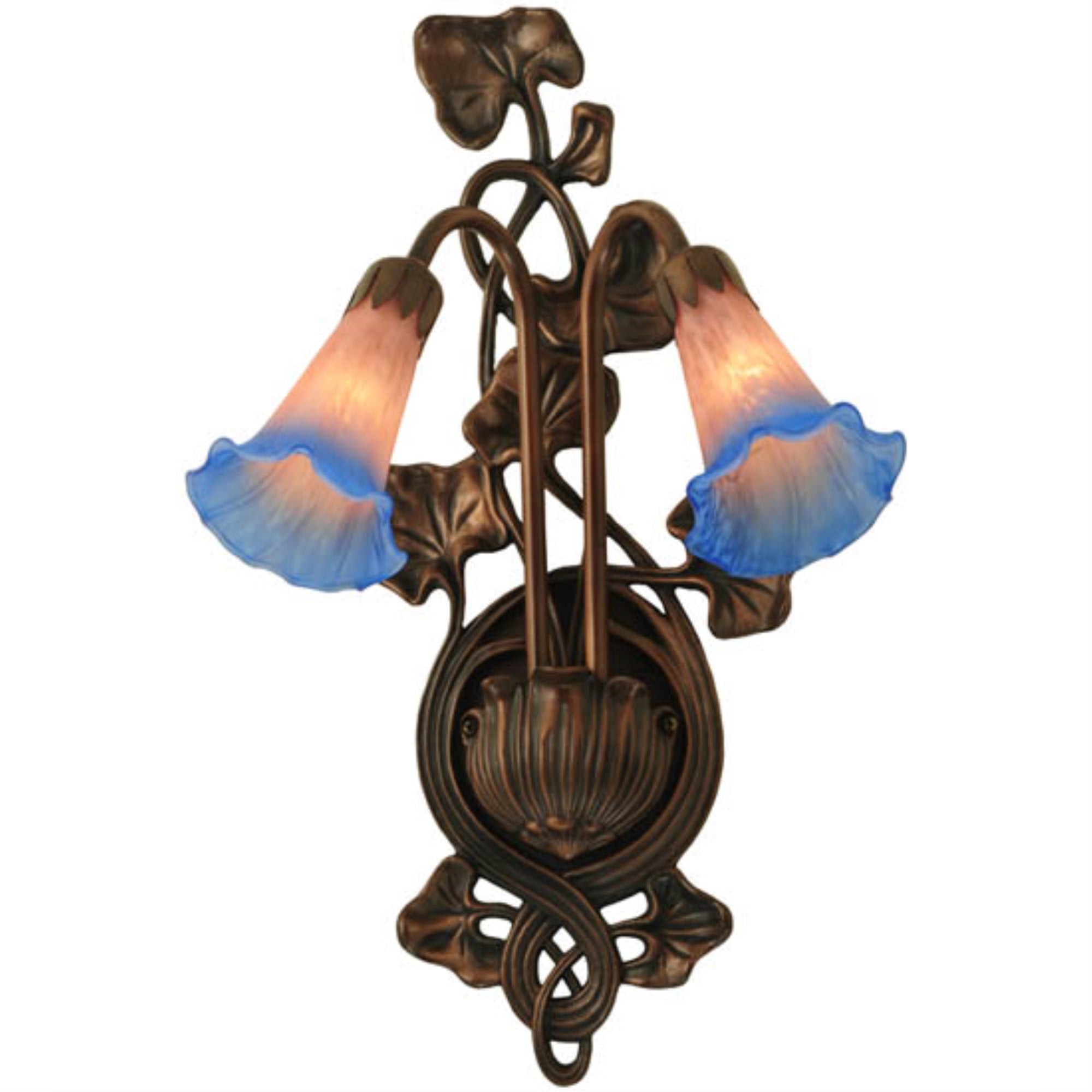 11 inchW Pink/Blue Pond Lily 2 LT Wall Sconce