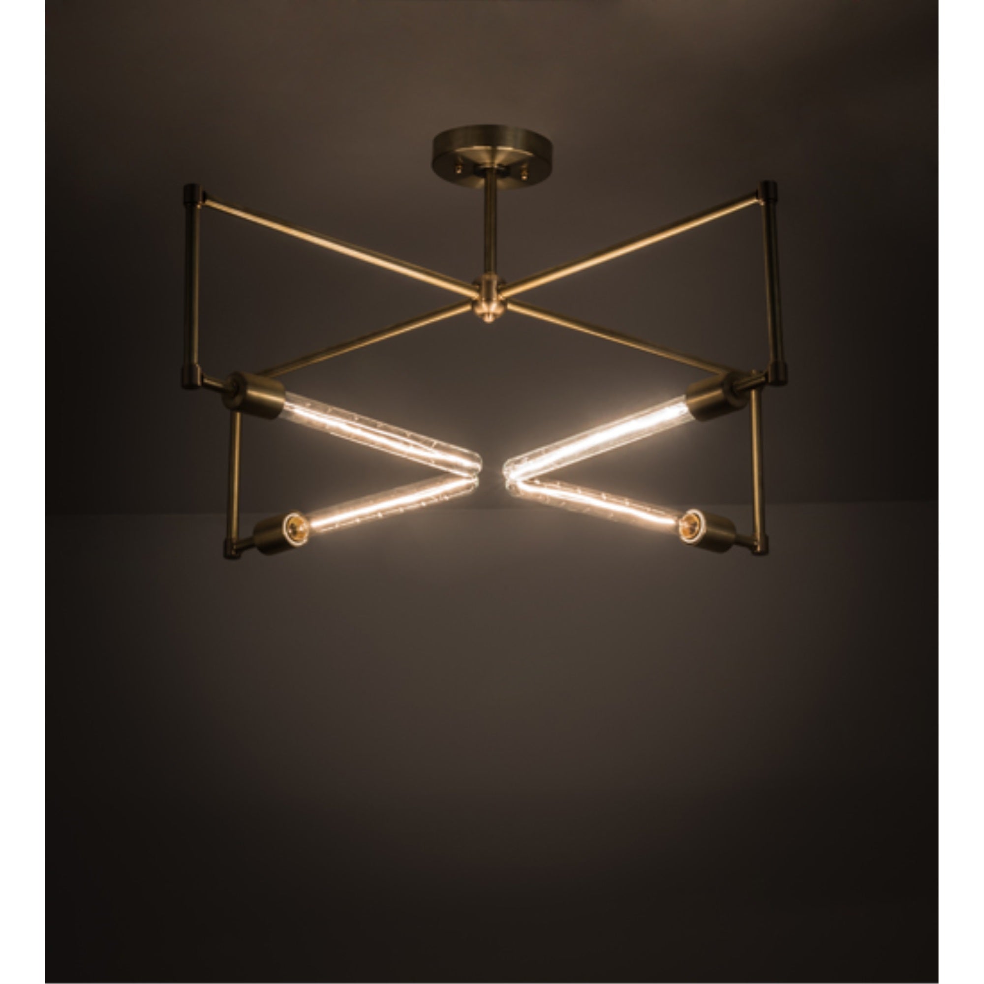 Meyda Tiffany Four Light Semi-Flushmount, Satin Brass, 32.00 inches, Model 175682, Metal