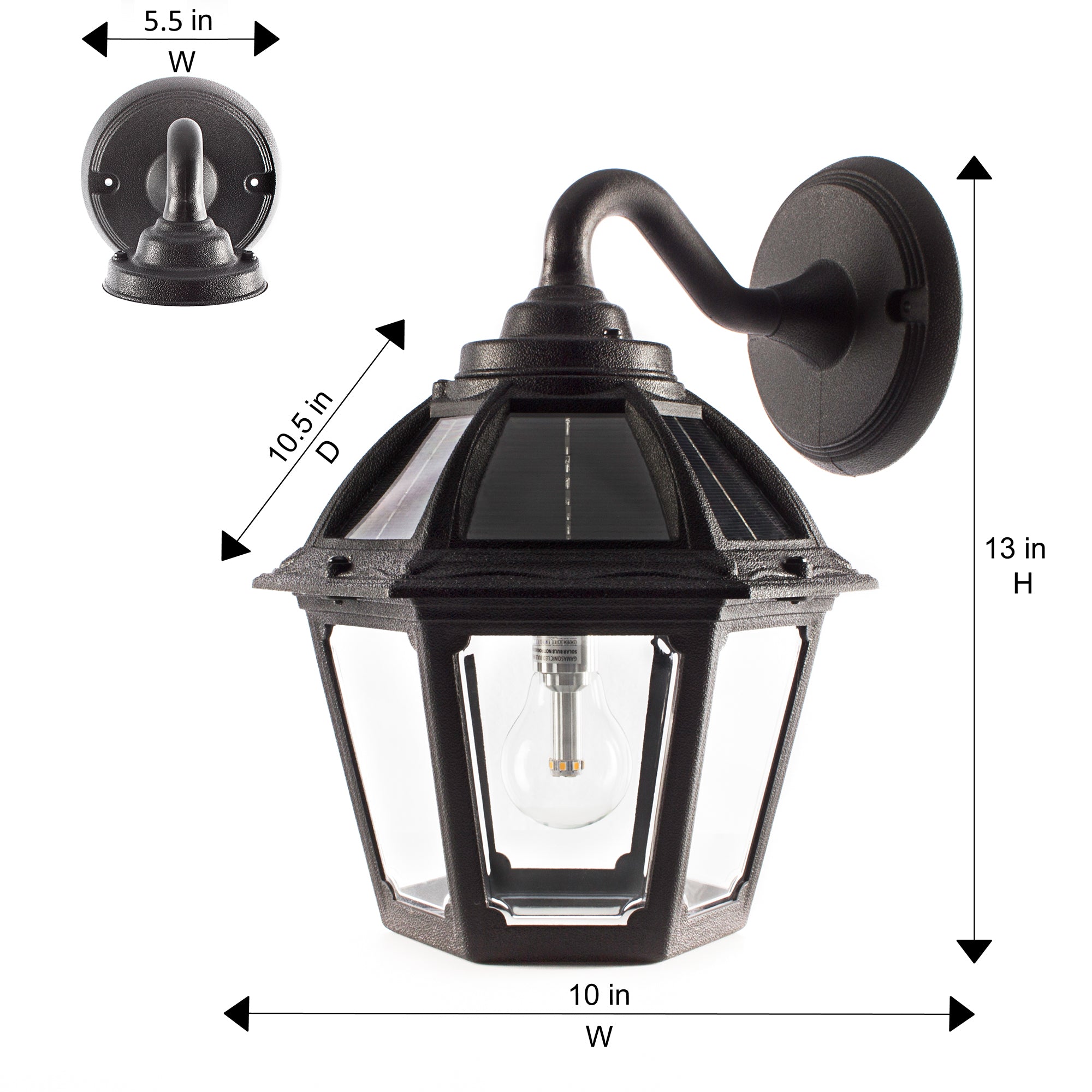 Gama Sonic Polaris Solar Wall Sconce Light, Warm White LED, Black Resin, Model 177010, Outdoor Lamp for Walkways and Columns