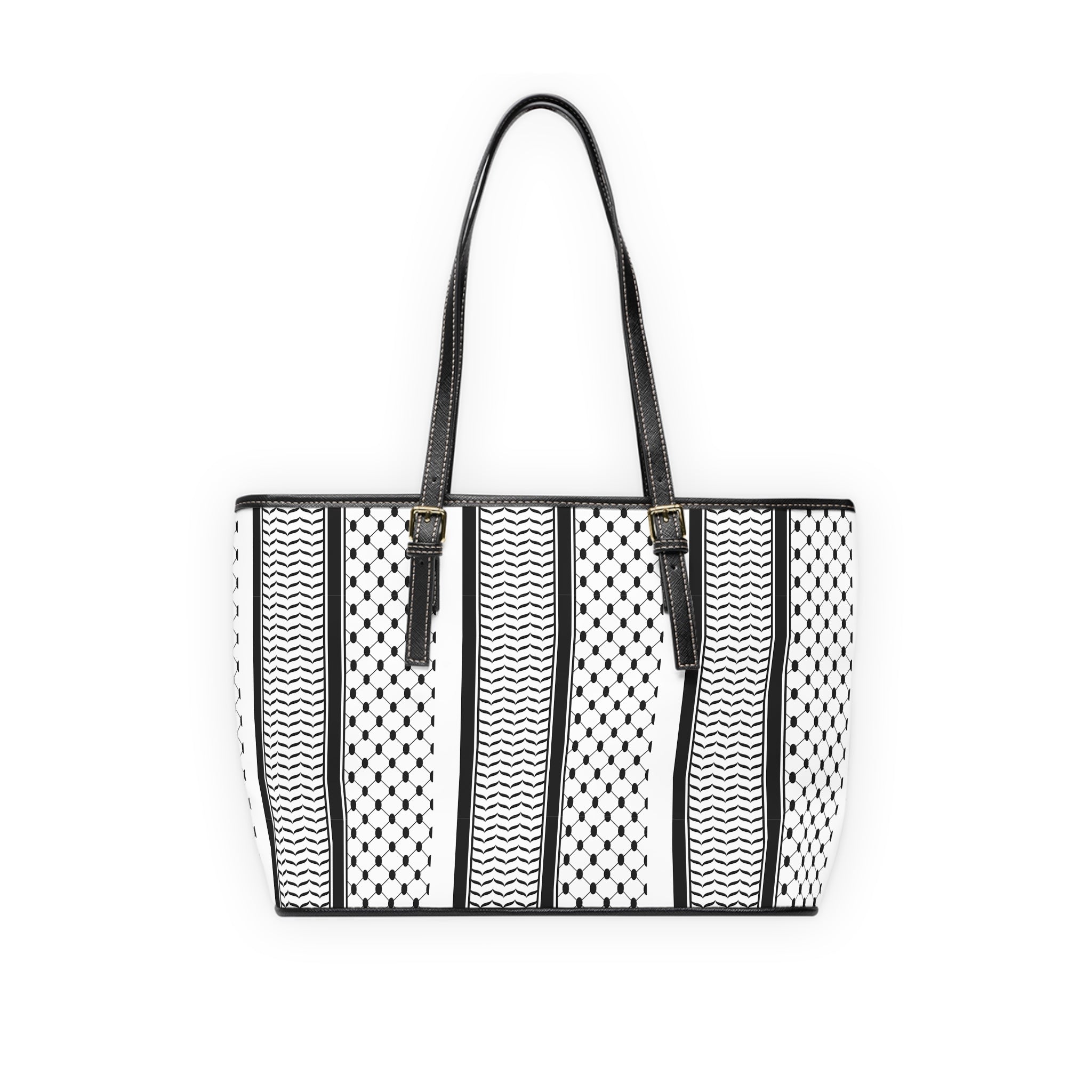 Black and White Kufie Pattern Leather Shoulder Bag