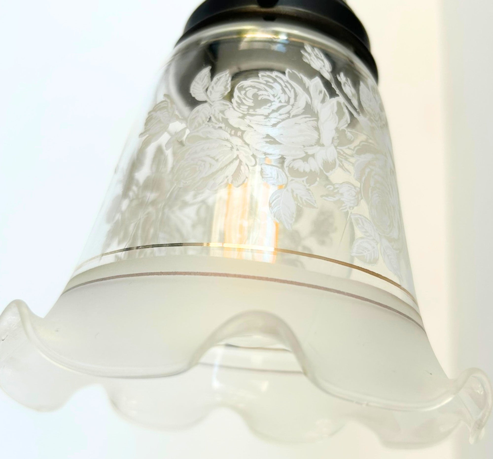 Rose Design Banded Frost and Clear Flare Wall Sconce