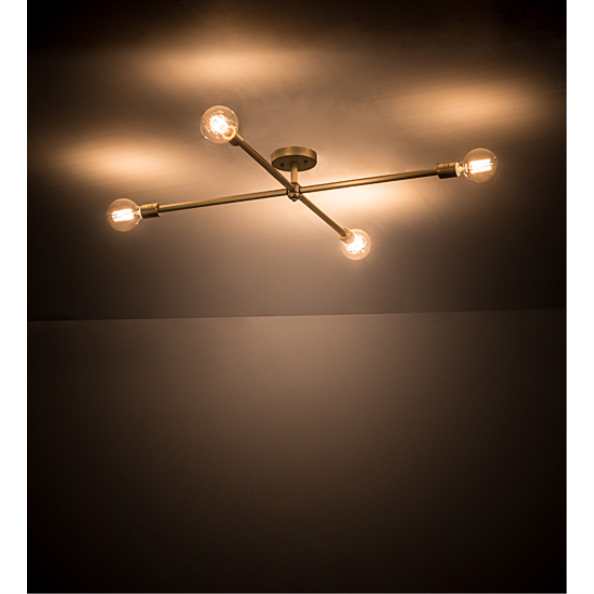 Meyda Tiffany Four Light Flushmount, Natural Brass Finish, 36 inches, Model 189039, Metal Construction