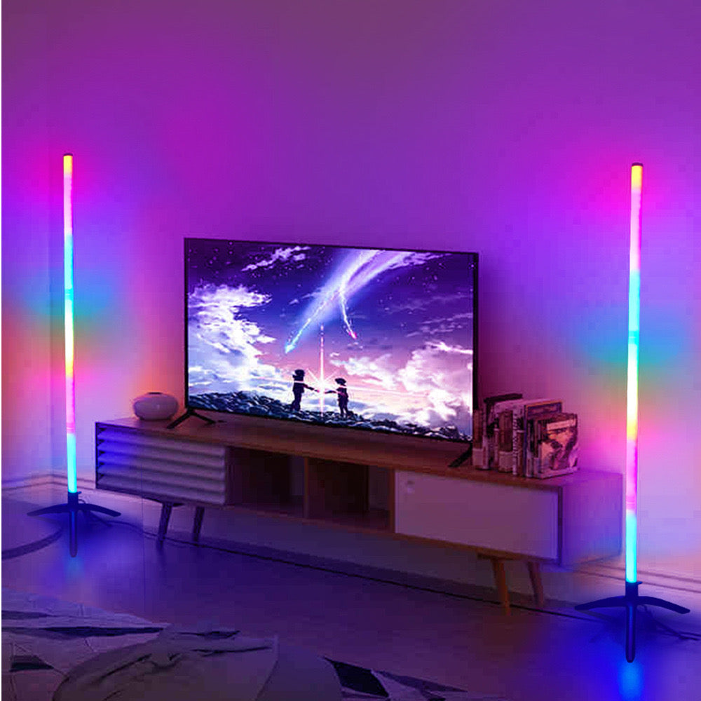Floor Lamp, LED Corner Lamp Works with Alexa, Smart Modern Floor Lamp with Music Sync and 16 Million DIY Colors, Color Changing Standing Floor Lamp for Bedroom Living Room Black