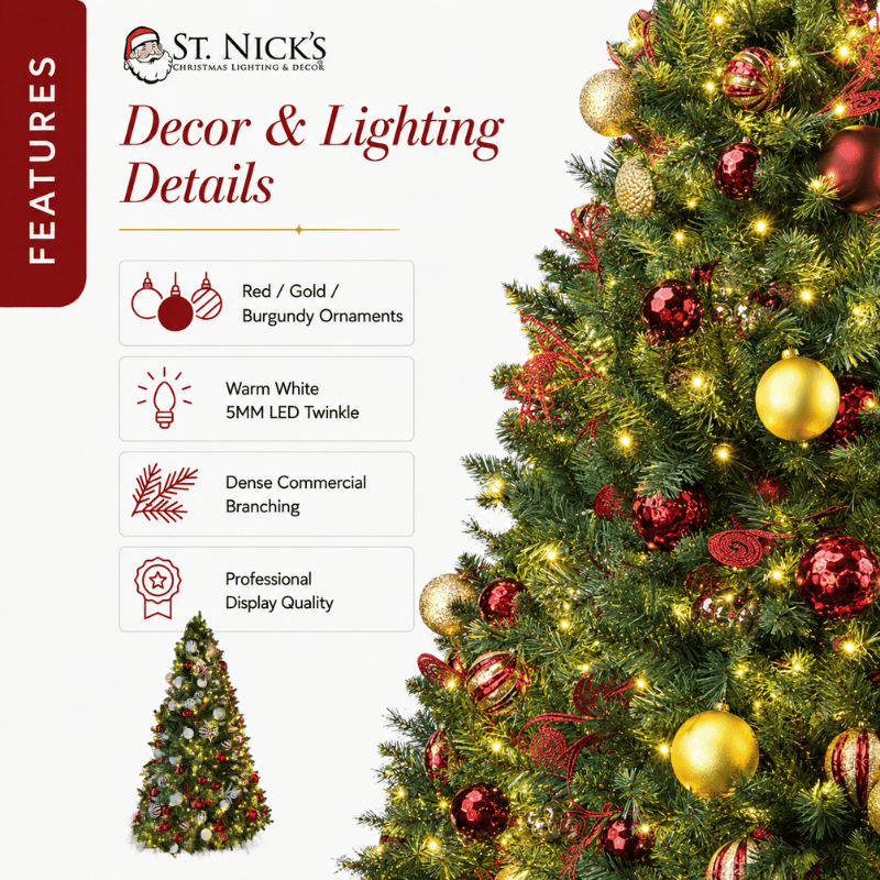 7.5FT Pre-Decorated PVC Christmas Tree Red/Gold/Burgundy