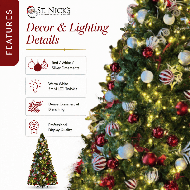 7.5FT Pre-Decorated PVC Christmas Tree Red/White/Silver