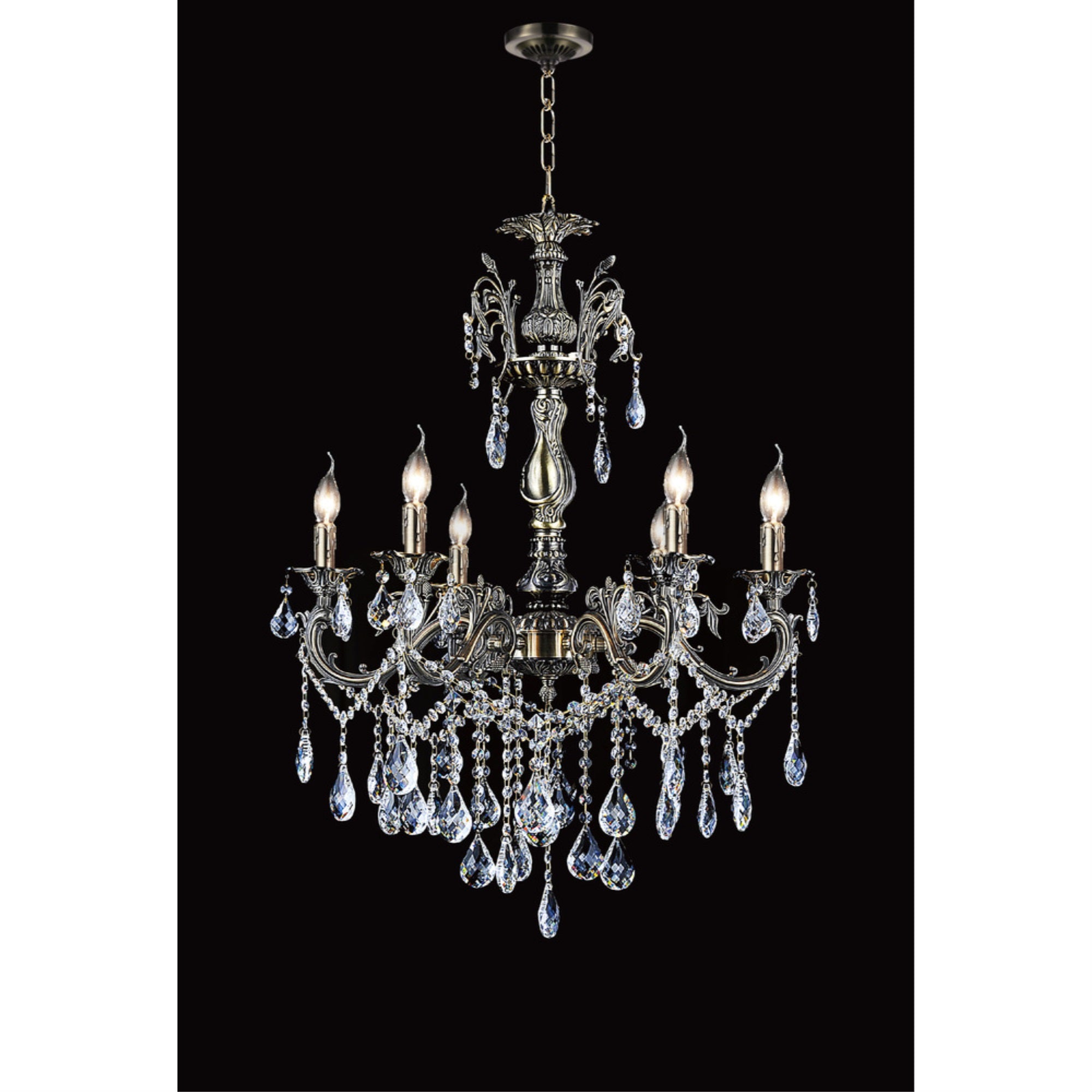 6 Light Up Chandelier with Antique Brass finish