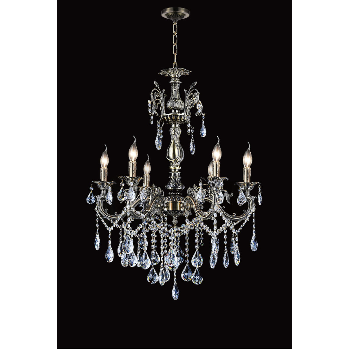 6 Light Up Chandelier with Antique Brass finish