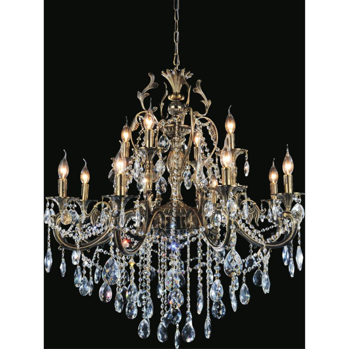 12 Light Up Chandelier with Antique Brass finish
