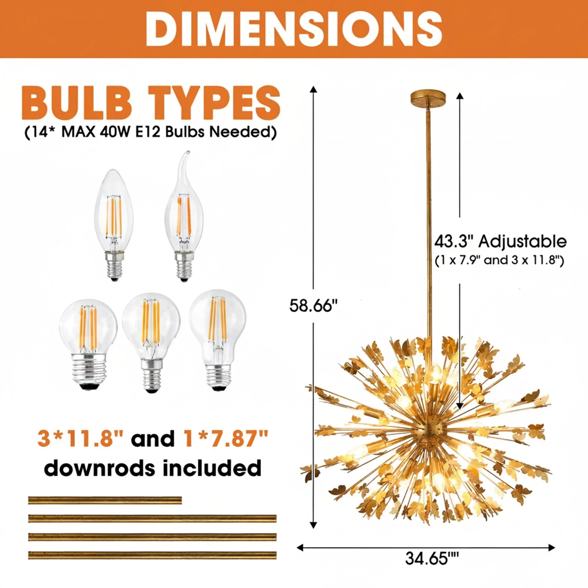 35 Inch Lydia 14-Light Golden Chandelier