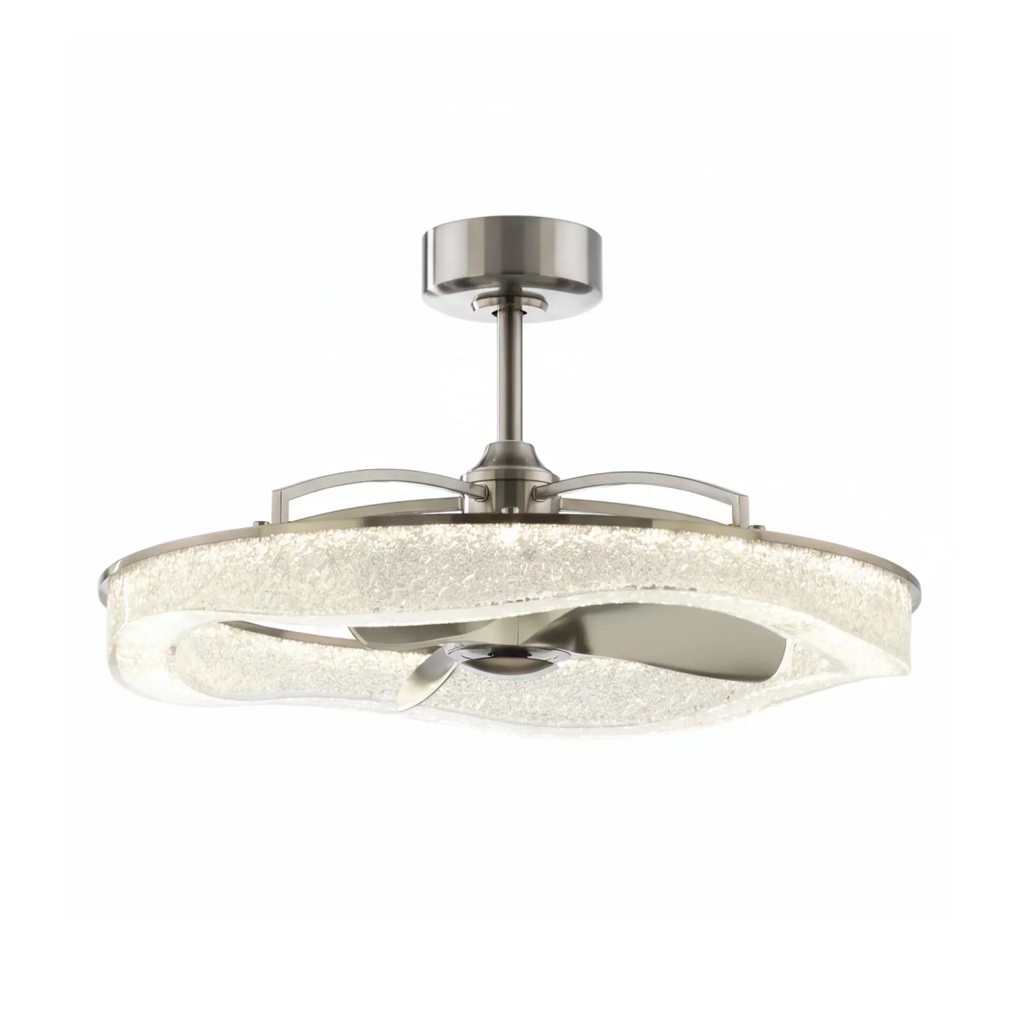 Perimost 33 Inch Satin Nickel Downrod Mount Luxury Fandelier with Light and Remote Control
